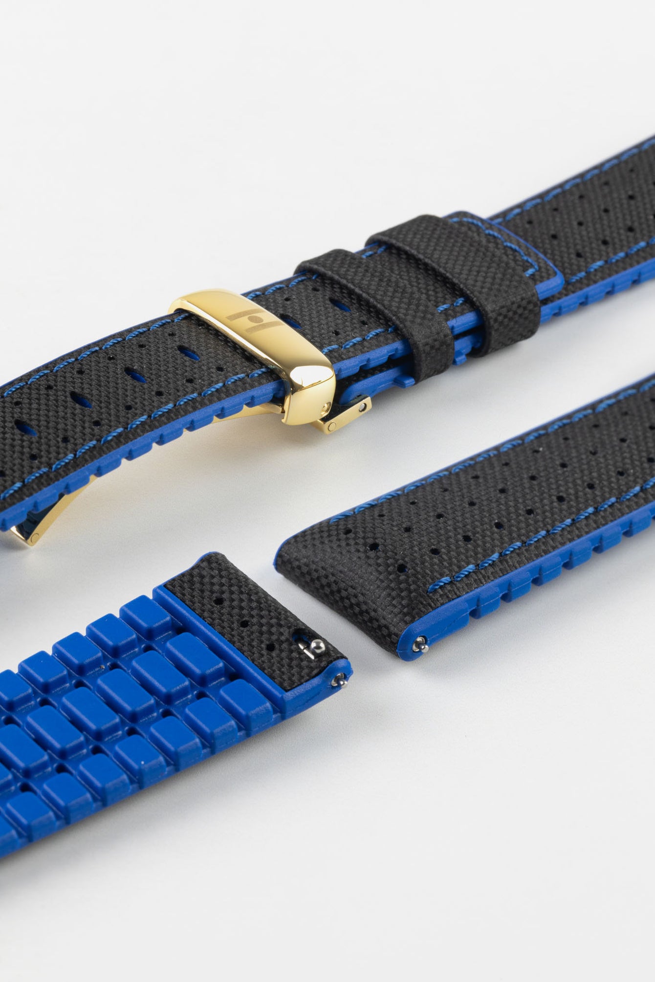 Hirsch ROBBY Sailcloth Effect Performance Watch Strap in Black / Blue