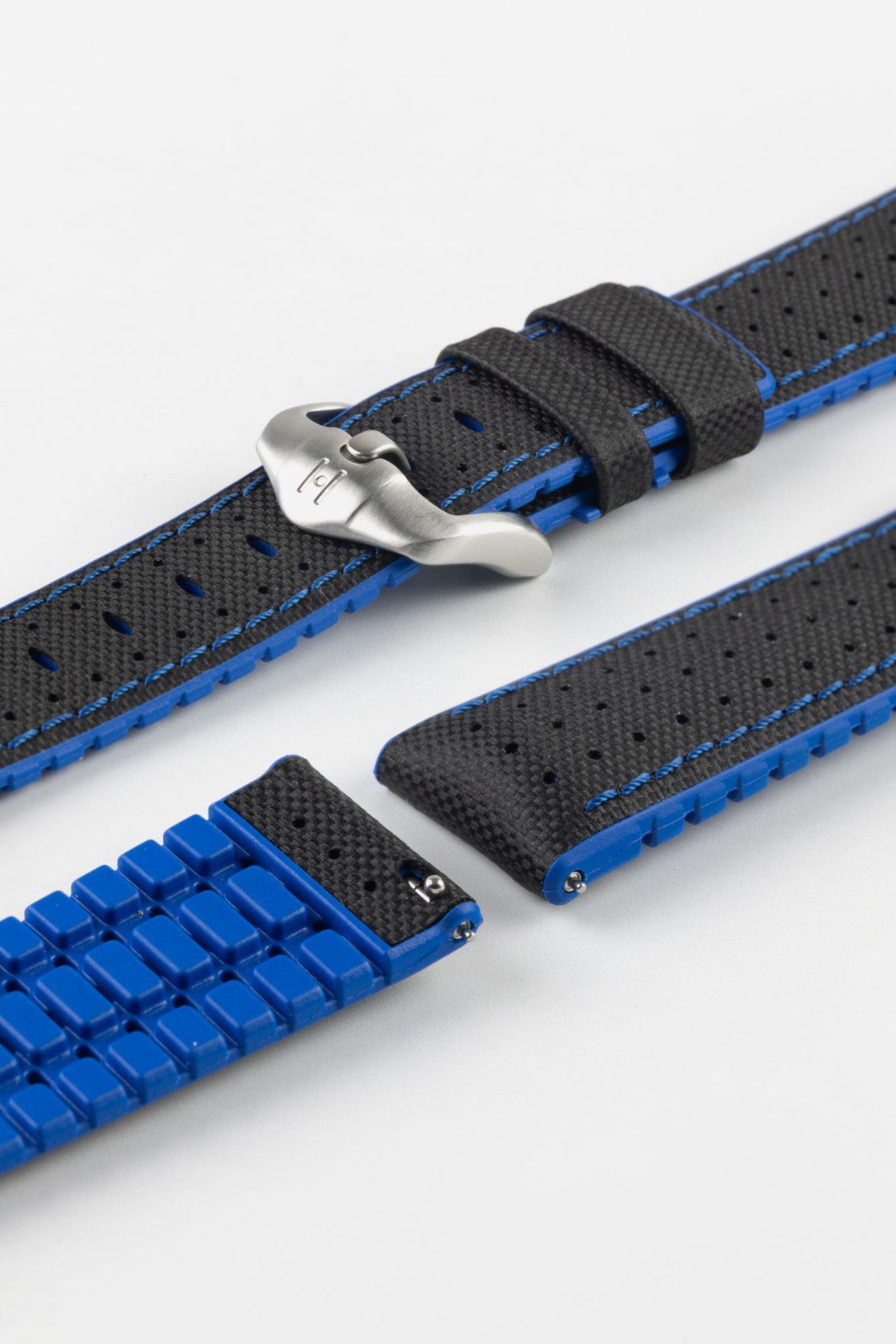 Hirsch ROBBY Sailcloth Effect Performance Watch Strap in Black / Blue