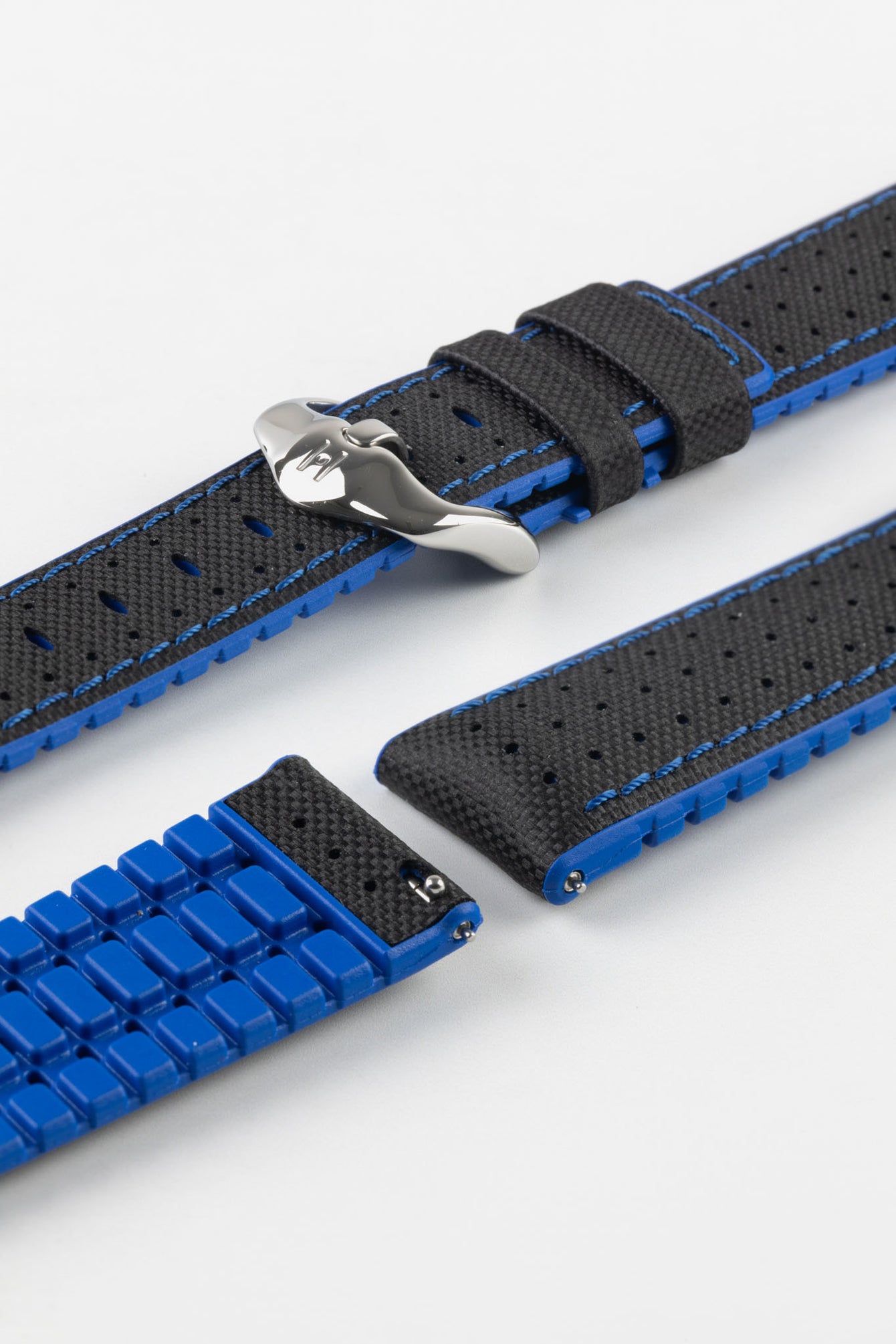 Hirsch ROBBY Sailcloth Effect Performance Watch Strap in Black / Blue