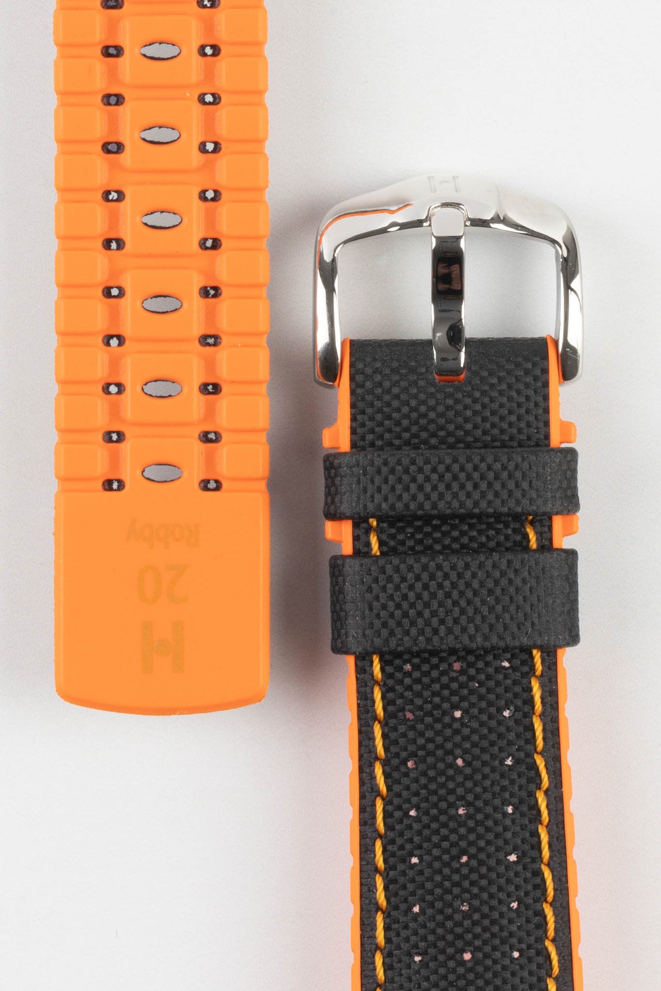 Hirsch ROBBY Sailcloth Effect Performance Watch Strap in Orange / Black