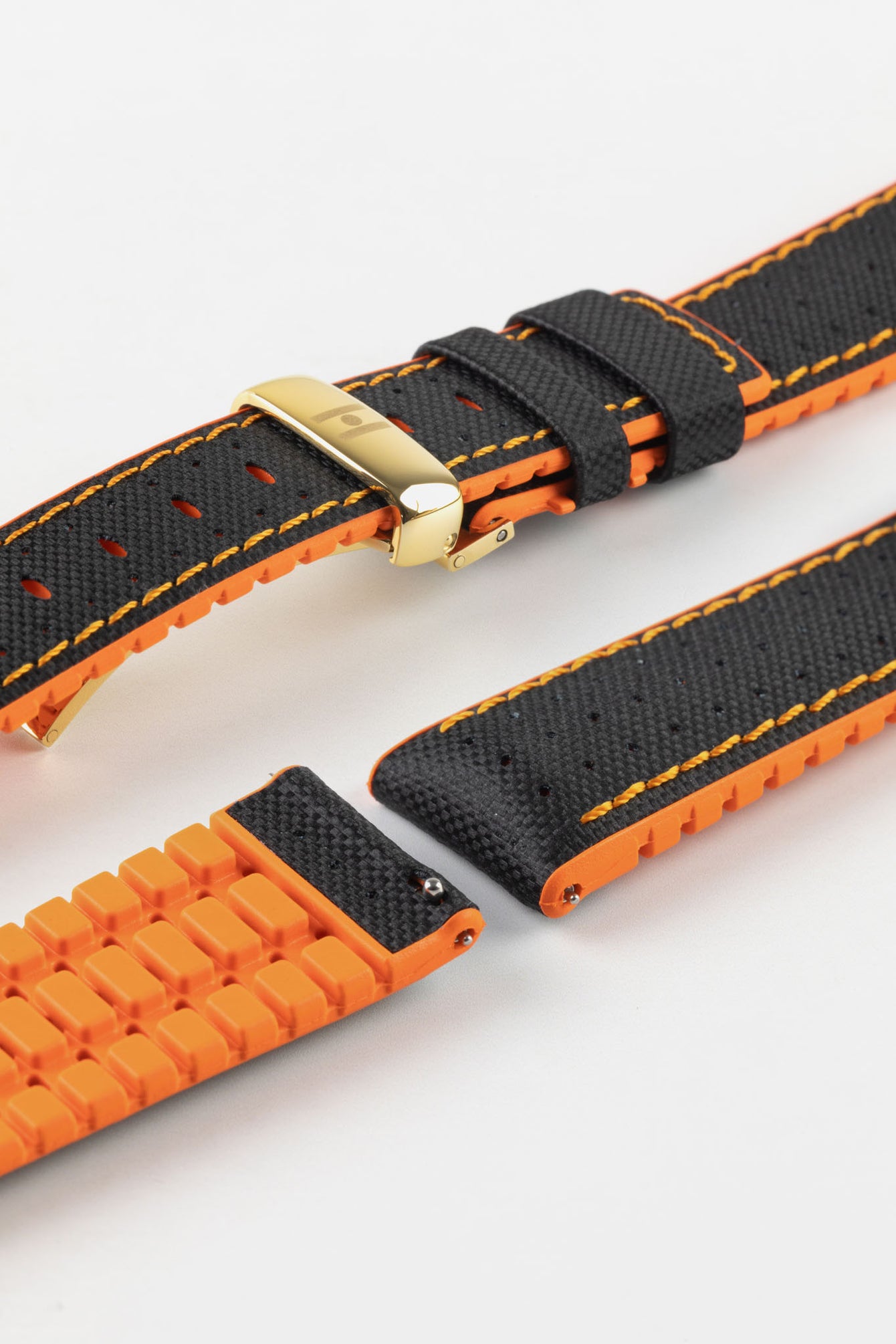 Hirsch ROBBY Sailcloth Effect Performance Watch Strap in Orange / Black