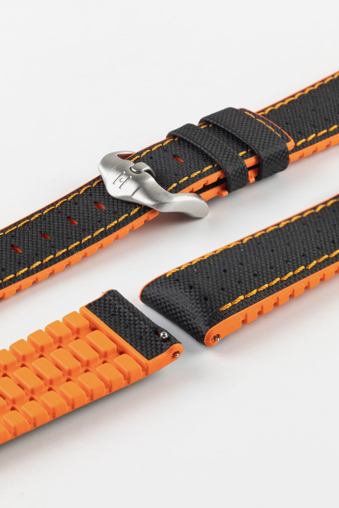 Hirsch ROBBY Sailcloth Effect Performance Watch Strap in Orange / Black