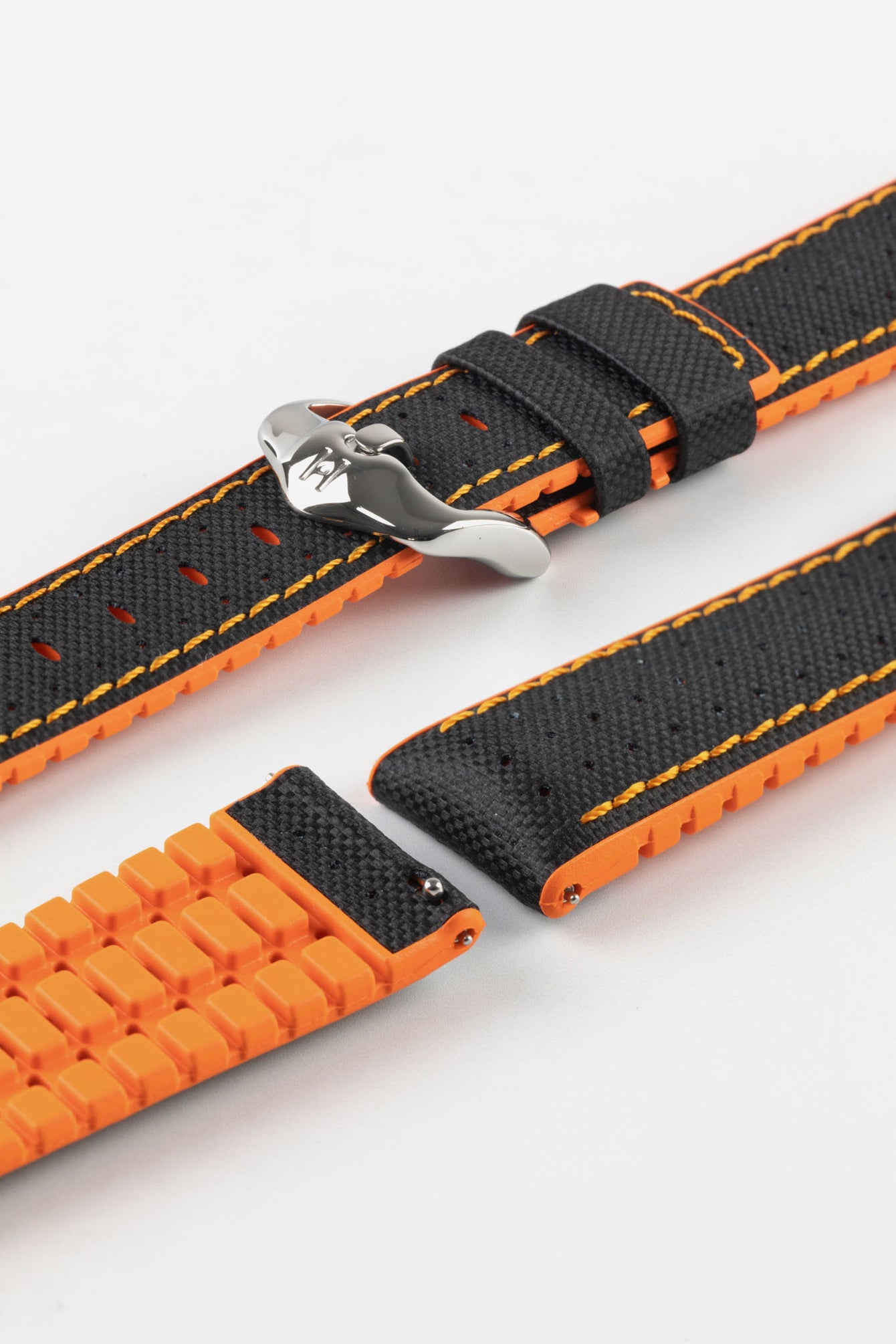 Hirsch ROBBY Sailcloth Effect Performance Watch Strap in Orange / Black