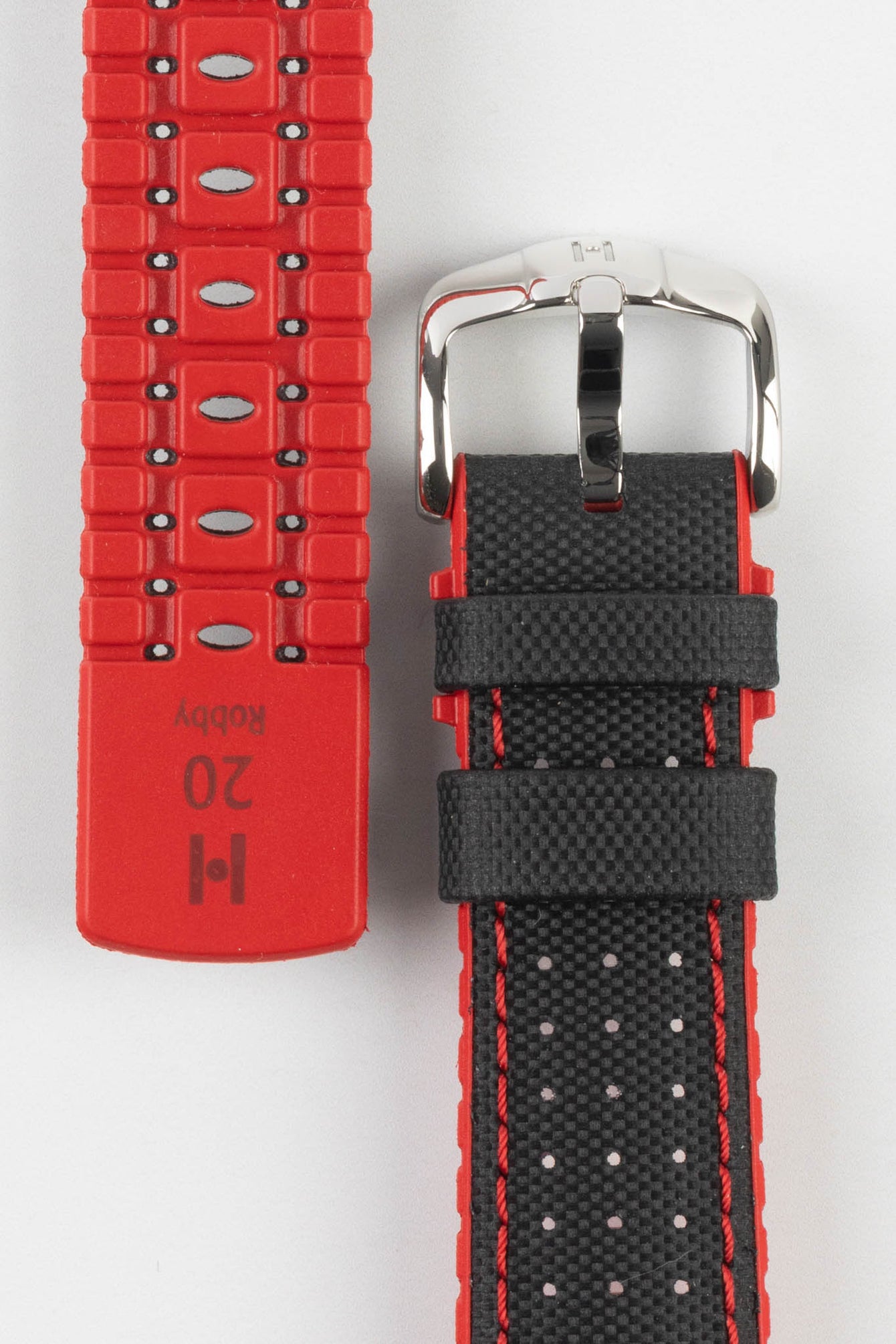 Hirsch ROBBY Sailcloth Effect Performance Watch Strap in Red / Black