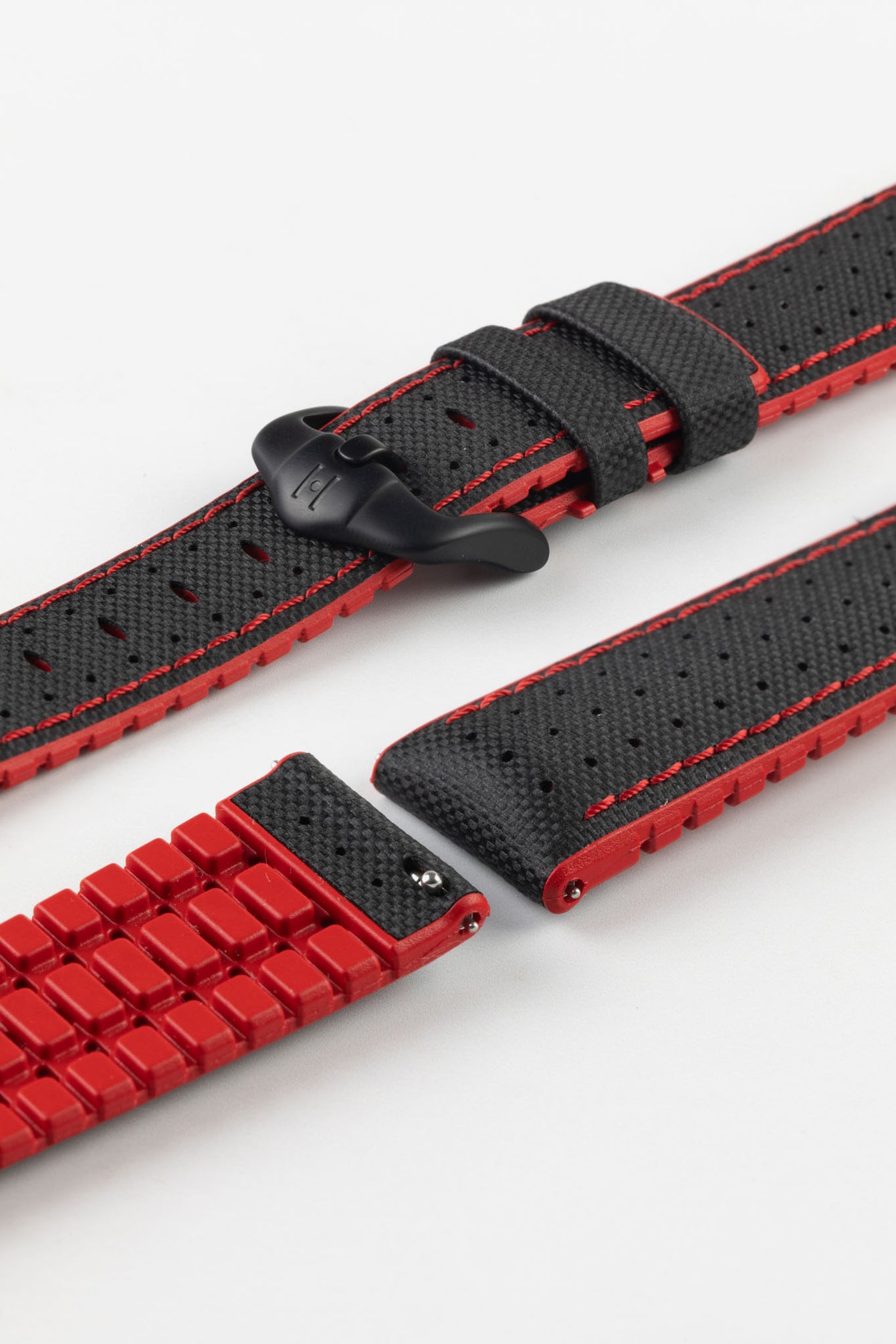 Hirsch ROBBY Sailcloth Effect Performance Watch Strap in Red / Black