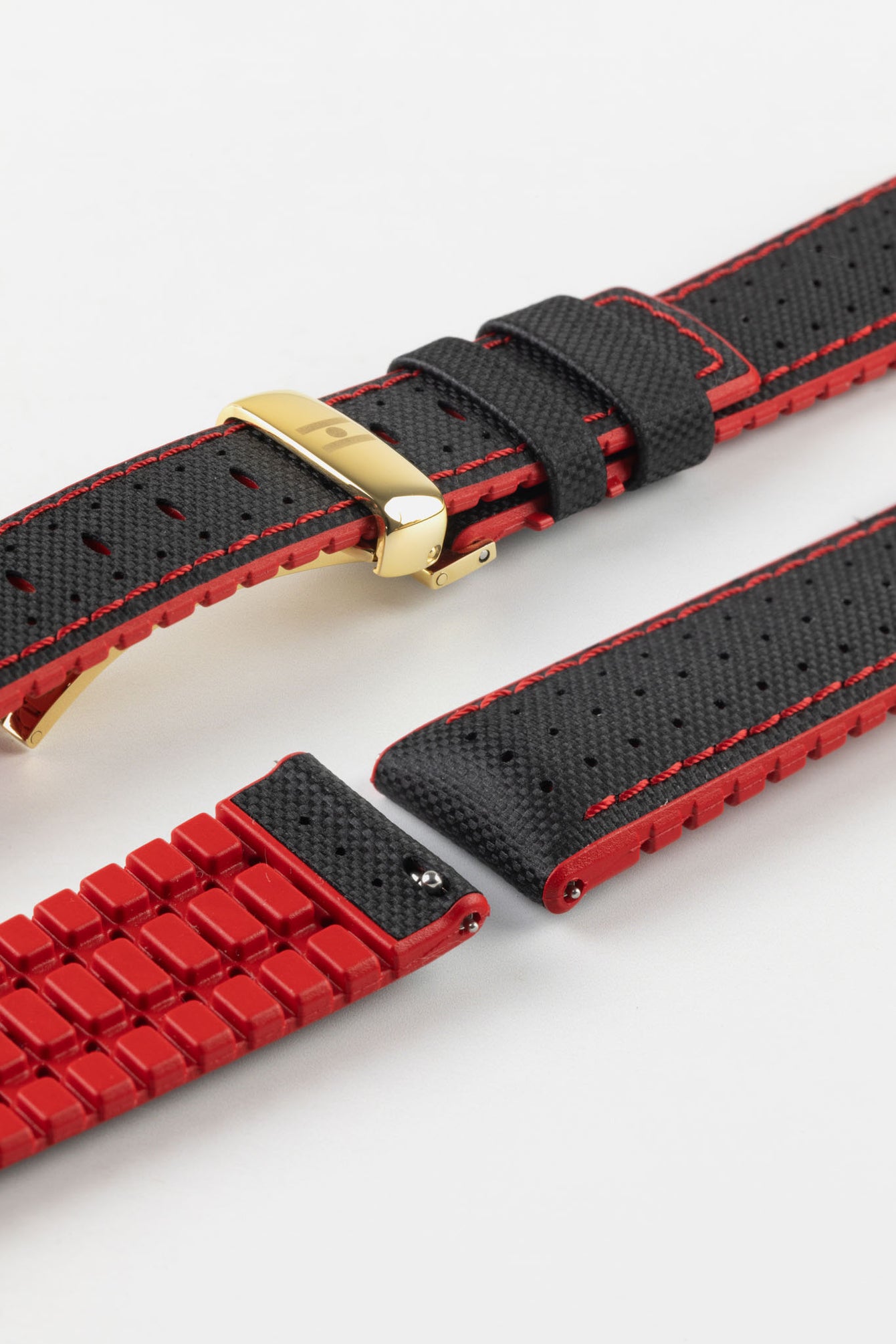 Hirsch ROBBY Sailcloth Effect Performance Watch Strap in Red / Black