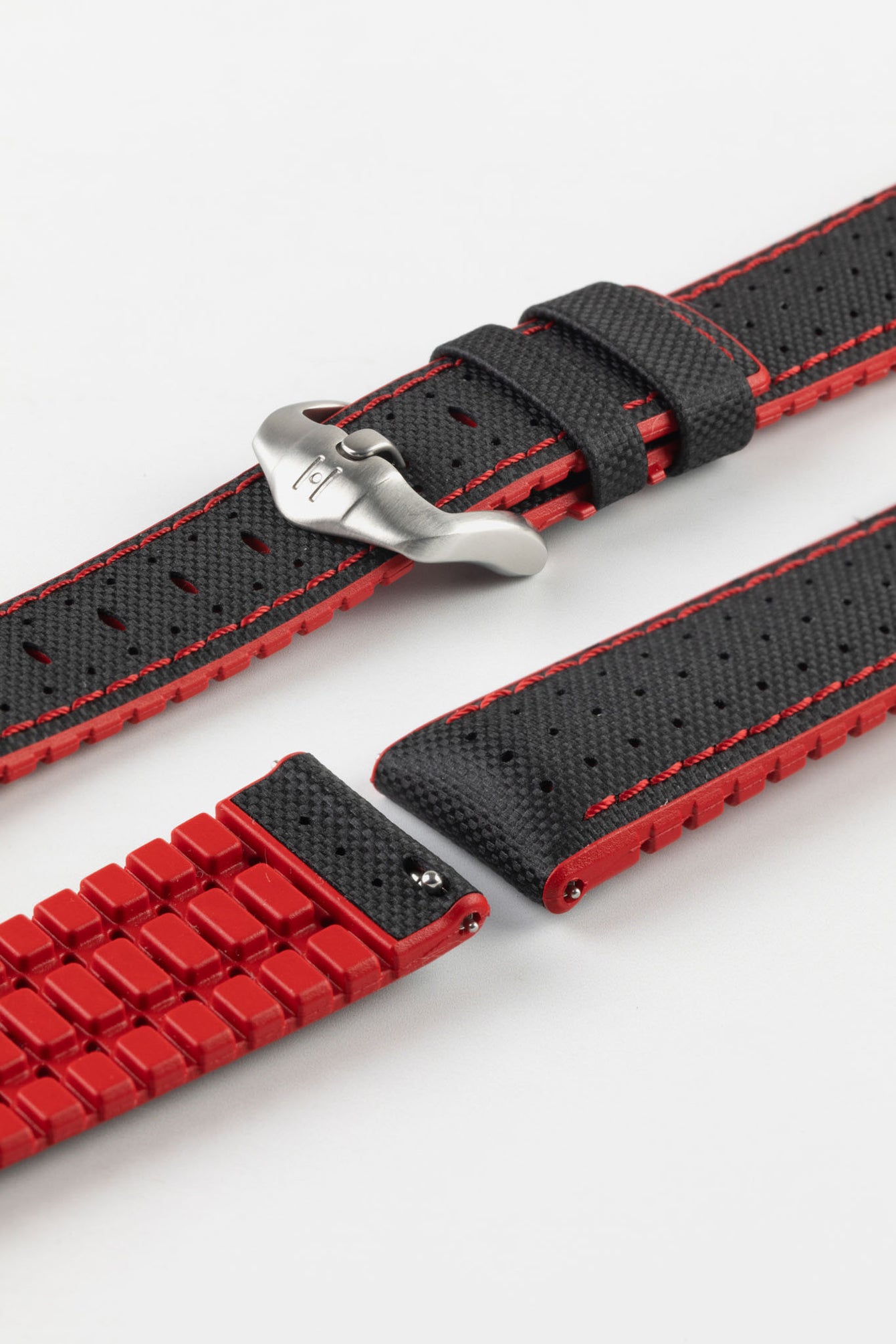 Hirsch ROBBY Sailcloth Effect Performance Watch Strap in Red / Black