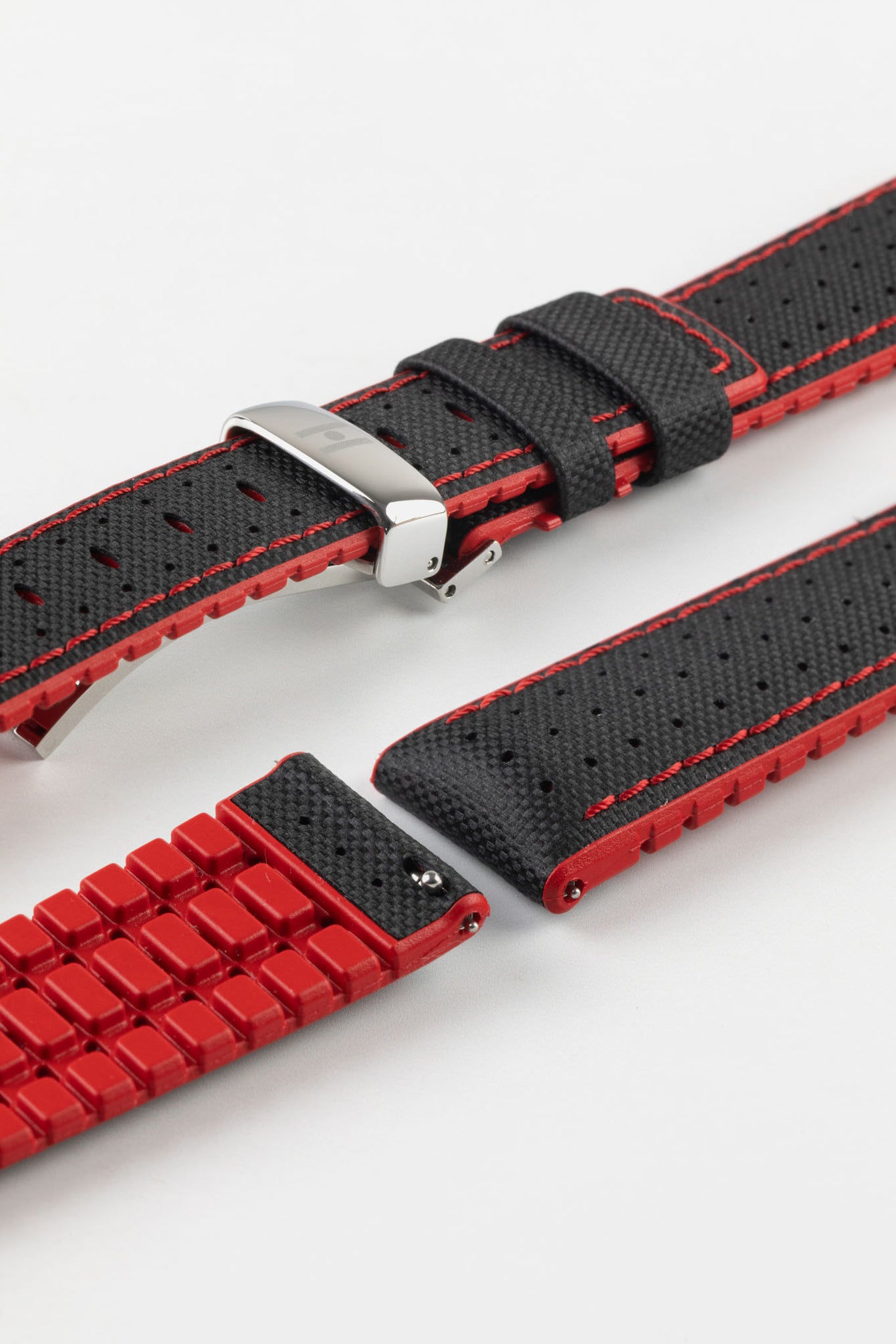 Hirsch ROBBY Sailcloth Effect Performance Watch Strap in Red / Black