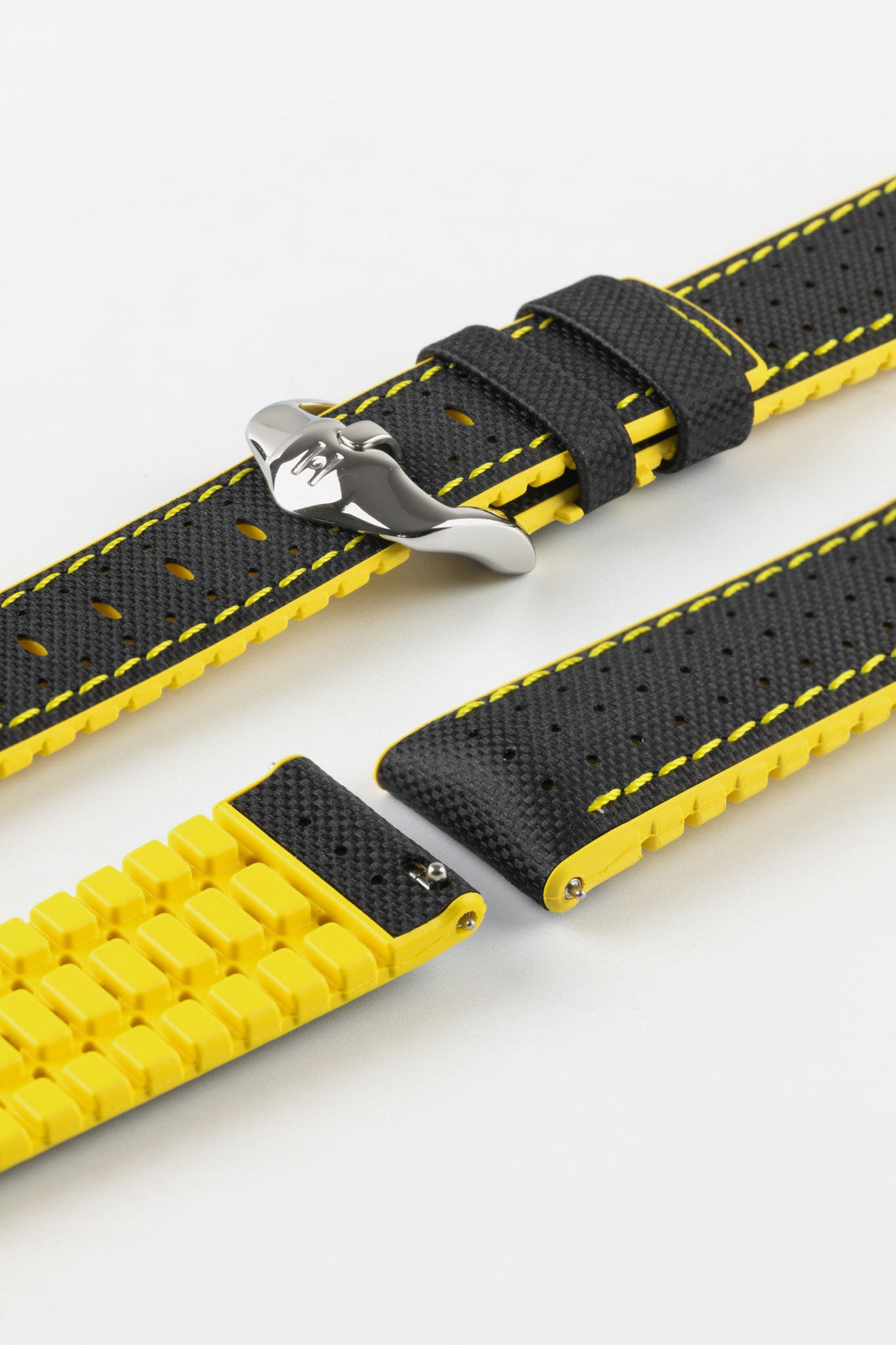 Hirsch ROBBY Sailcloth Effect Performance Watch Strap in Black / Yellow