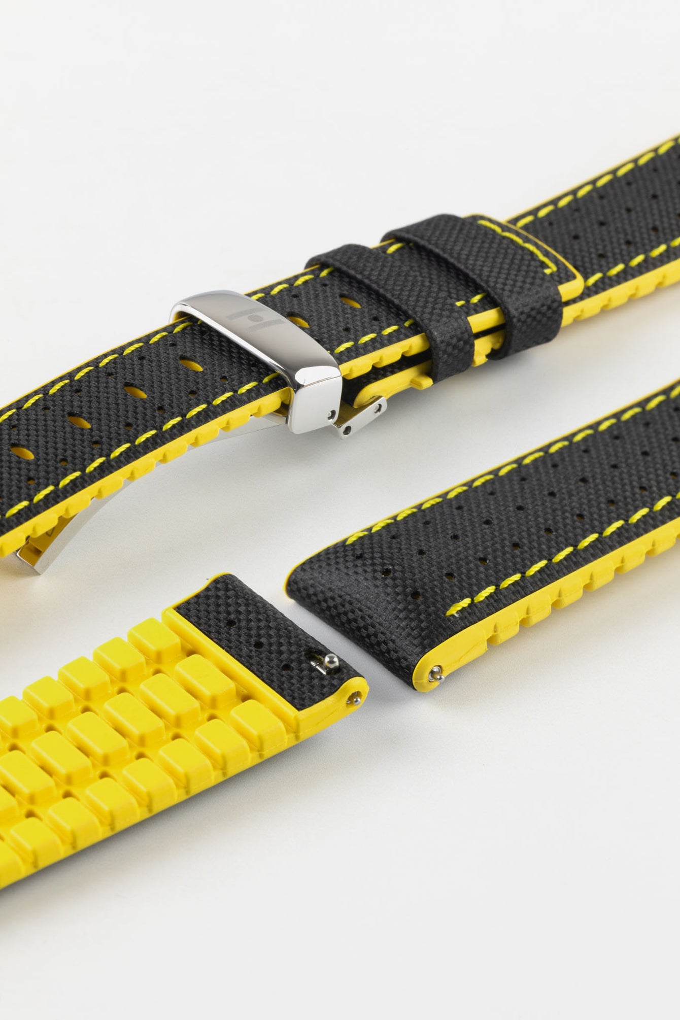 Hirsch ROBBY Sailcloth Effect Performance Watch Strap in Black / Yellow