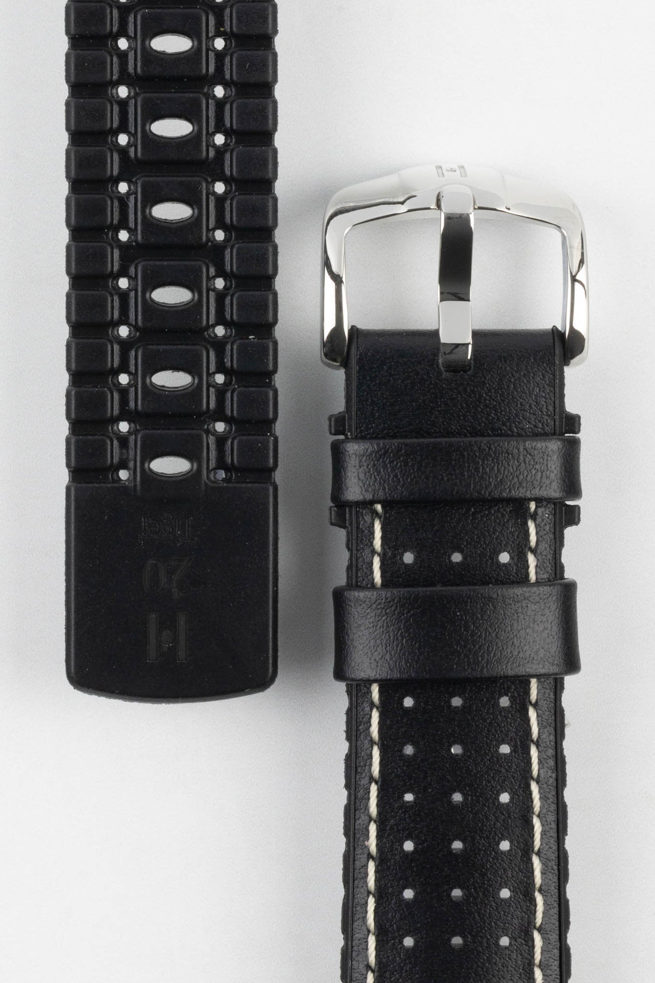 Hirsch TIGER Perforated Leather Performance Watch Strap in Black