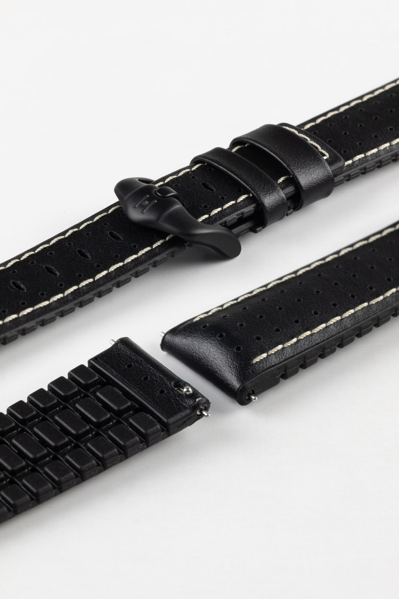 Hirsch TIGER Perforated Leather Performance Watch Strap in Black