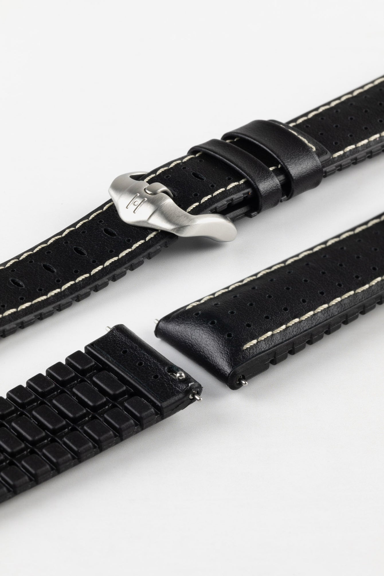 Hirsch TIGER Perforated Leather Performance Watch Strap in Black