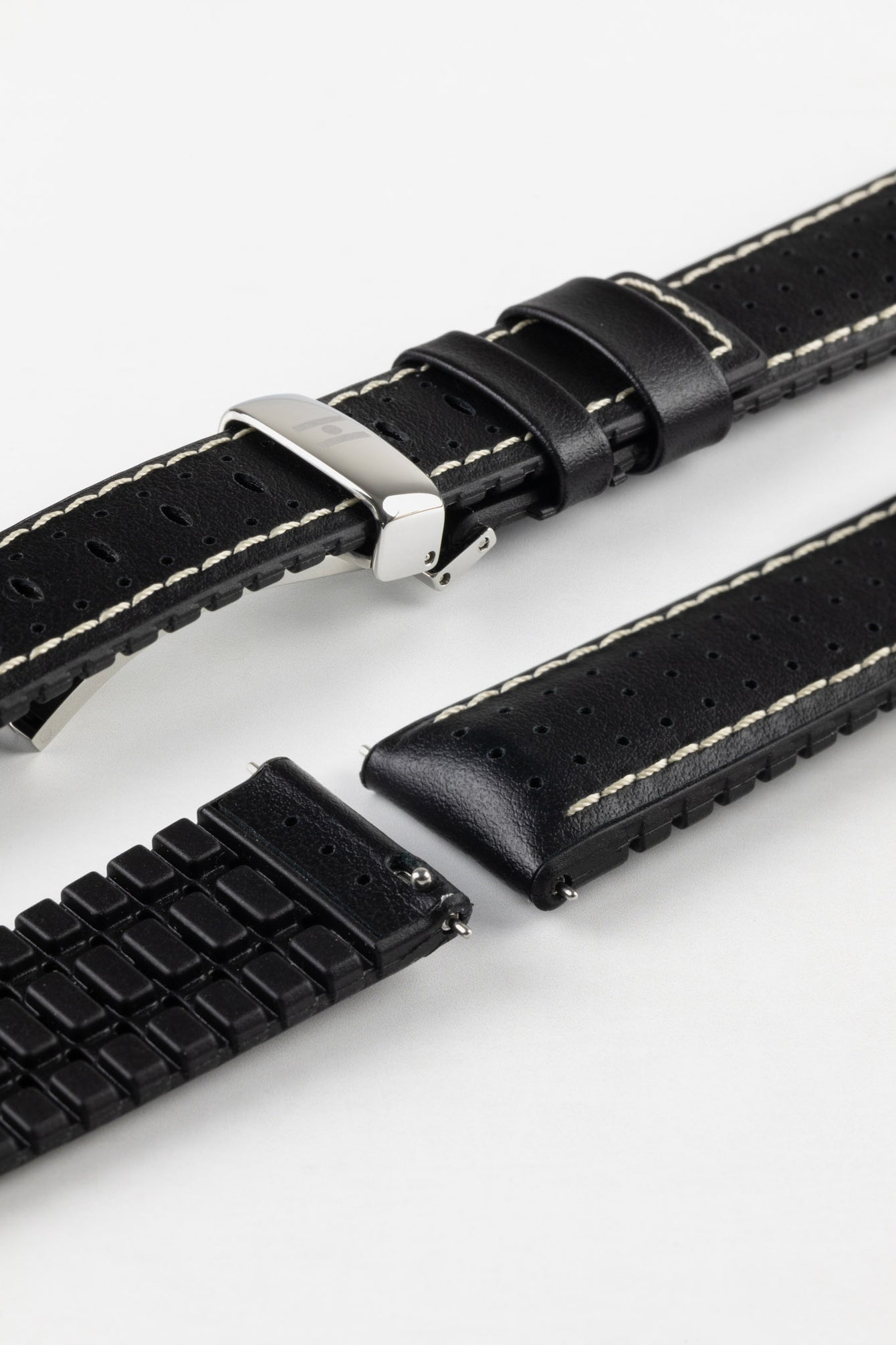 Hirsch TIGER Perforated Leather Performance Watch Strap in Black