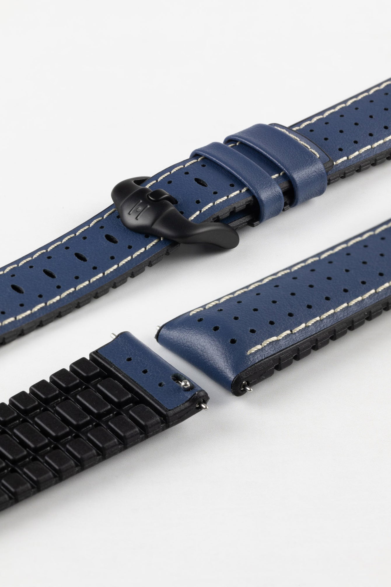 Hirsch TIGER Perforated Leather Performance Watch Strap in Blue