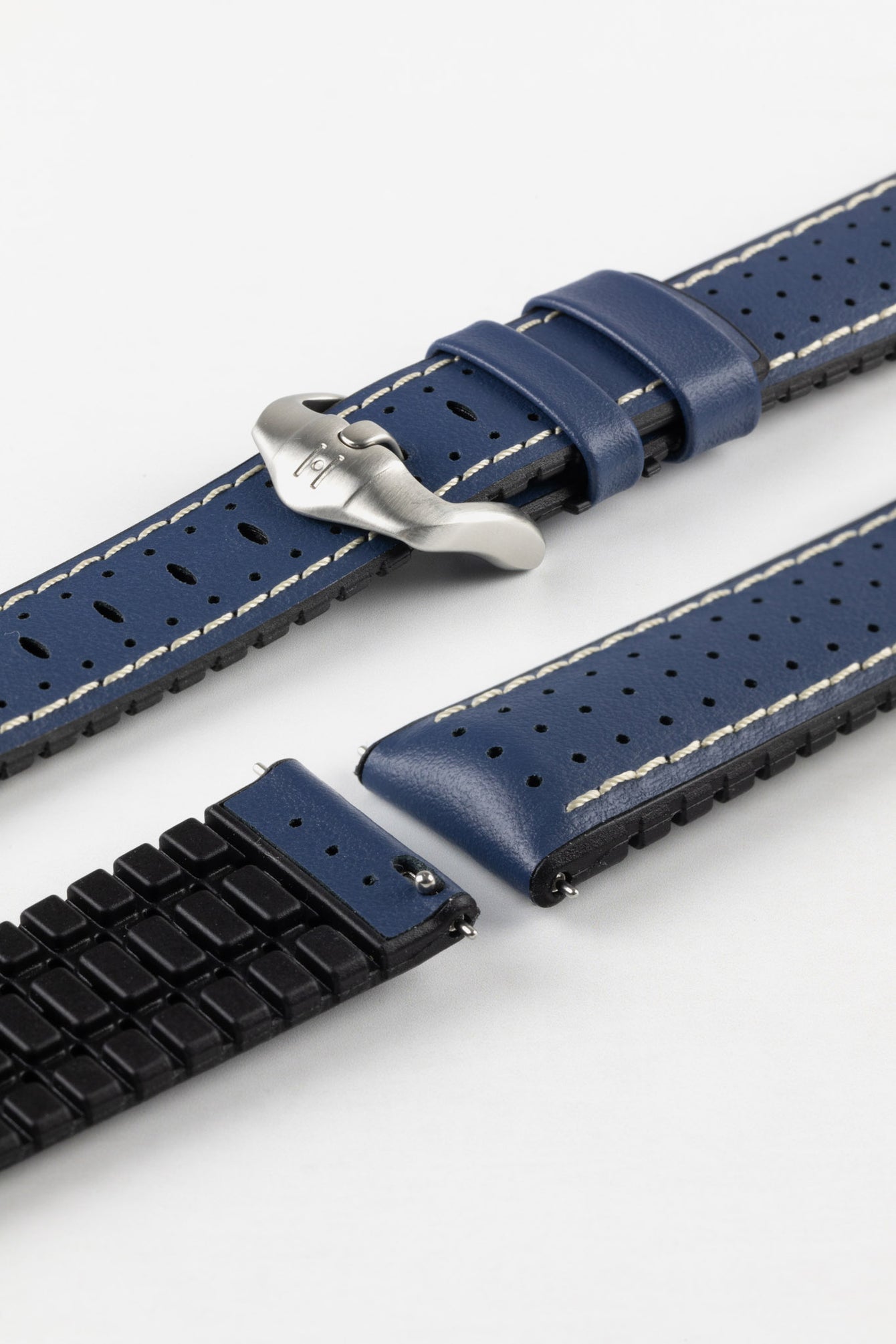 Hirsch TIGER Perforated Leather Performance Watch Strap in Blue