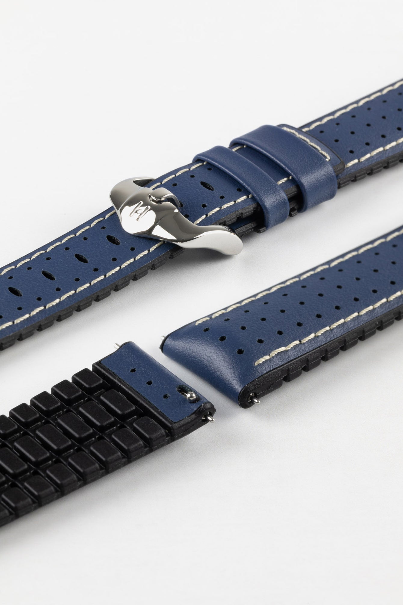 Hirsch TIGER Perforated Leather Performance Watch Strap in Blue