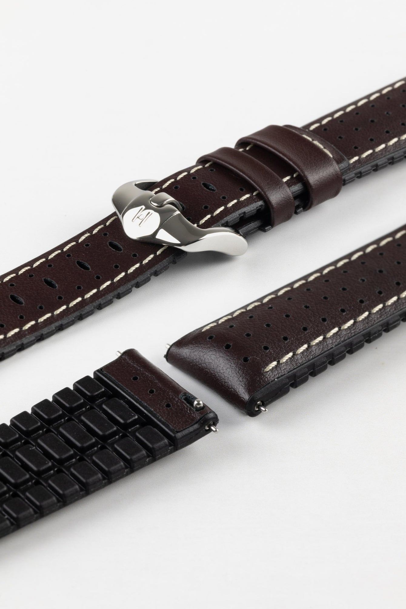 Hirsch TIGER Perforated Leather Performance Watch Strap in Brown