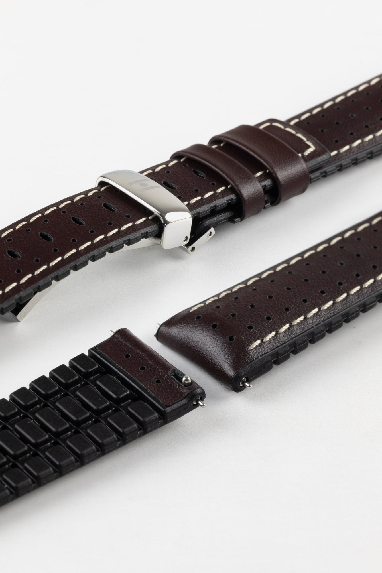 Hirsch TIGER Perforated Leather Performance Watch Strap in Brown