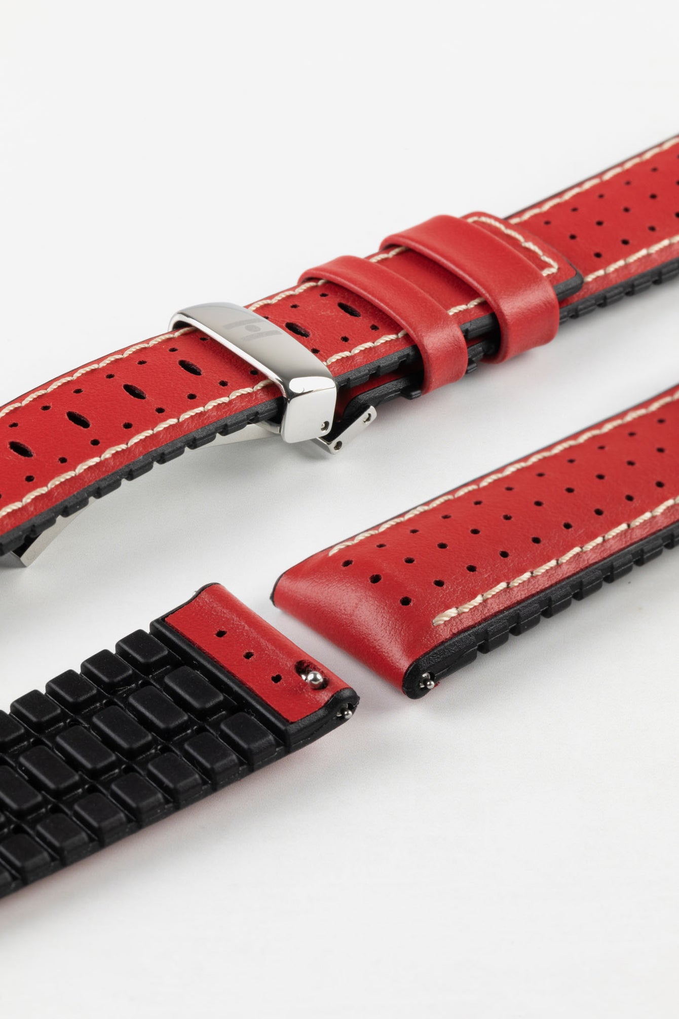 Hirsch TIGER Perforated Leather Performance Watch Strap in Red