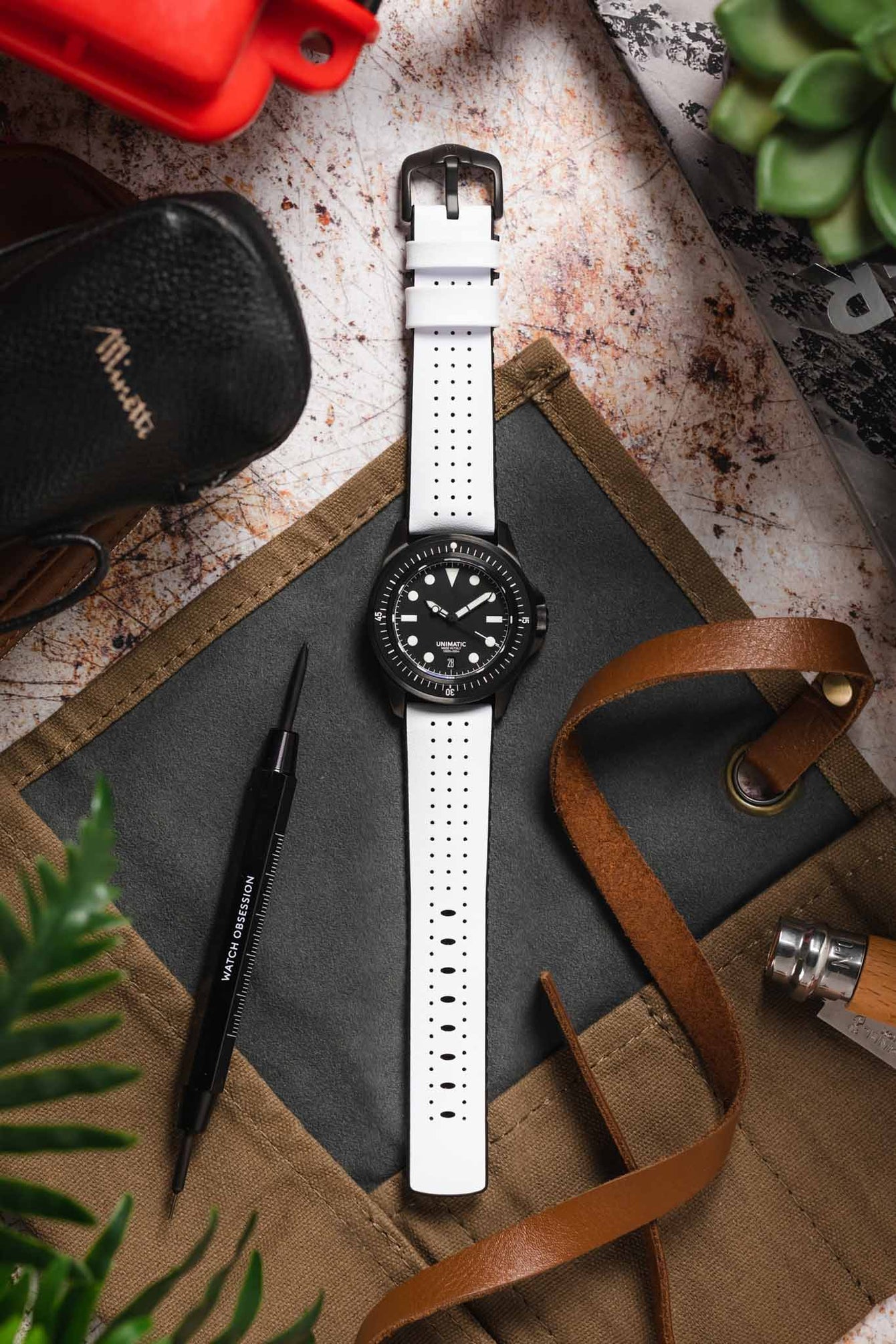 Hirsch TIGER Perforated Leather  Performance Watch Strap in White