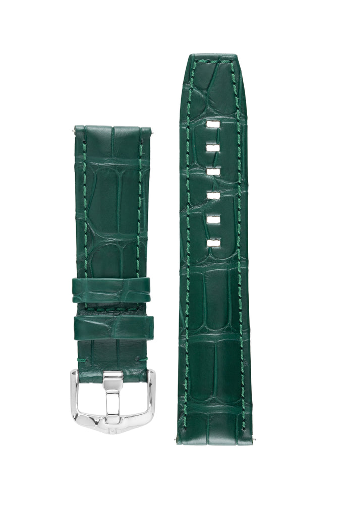 Hirsch TRITONE Padded Alligator Leather Watch Strap in DARK GREEN