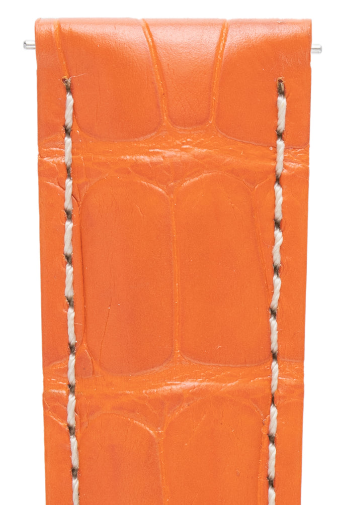 Hirsch TRITONE Padded Alligator Leather Watch Strap in ORANGE with WHITE Contrast Stitching