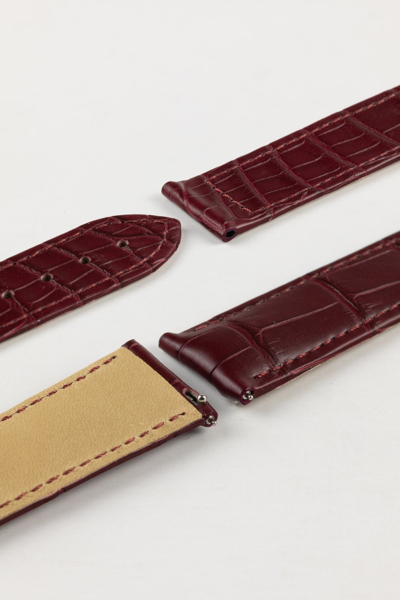 Hirsch VOYAGER Alligator Deployment Watch Strap in BURGUNDY