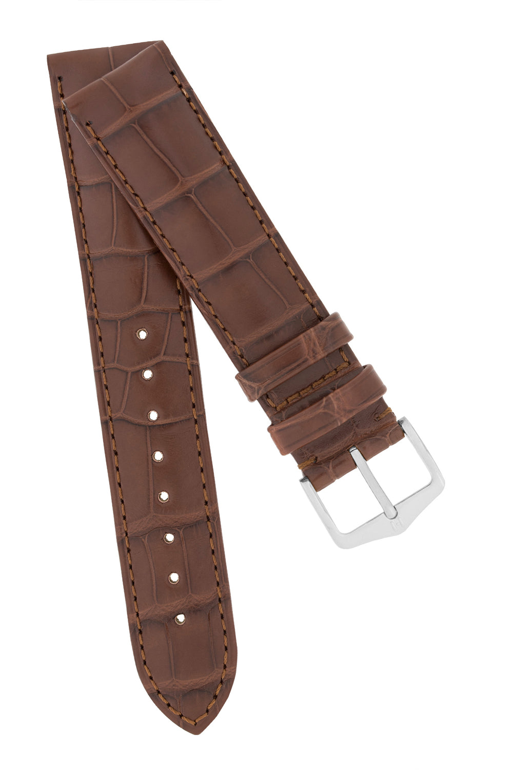 Hirsch Earl Genuine Alligator-Skin Watch Strap in Brown