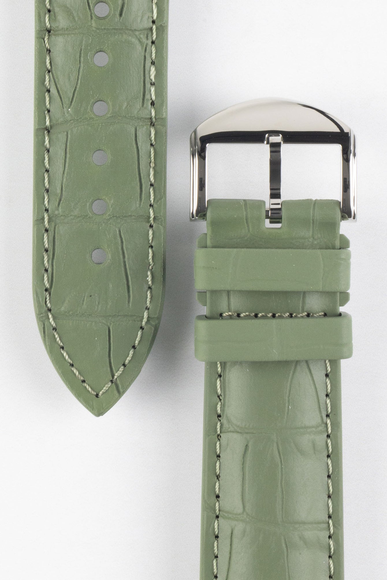 ISOSWISS SKINSKAN Alligator-Embossed Rubber Watch Strap in KHAKI GREEN