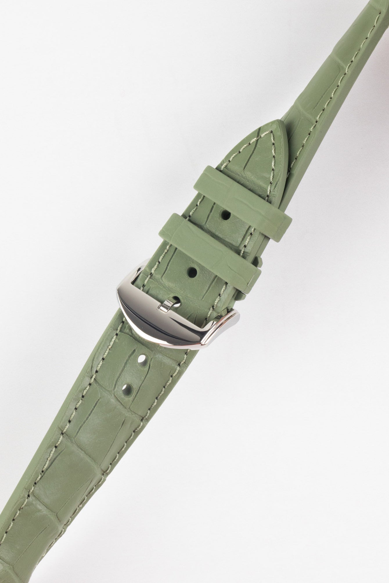 ISOSWISS SKINSKAN Alligator-Embossed Rubber Watch Strap in KHAKI GREEN