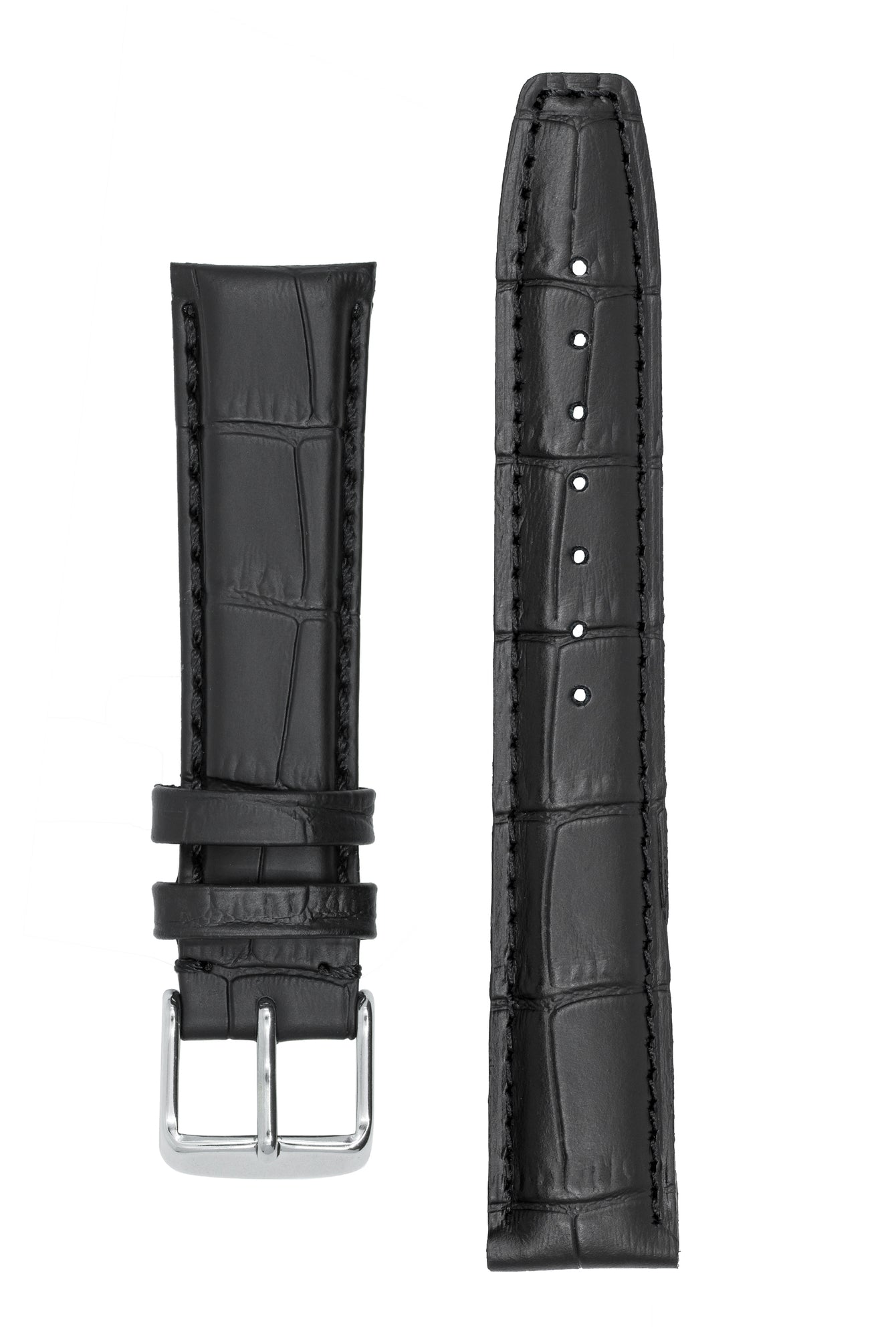 IWC-Style Alligator Embossed Leather Watch Strap in BLACK