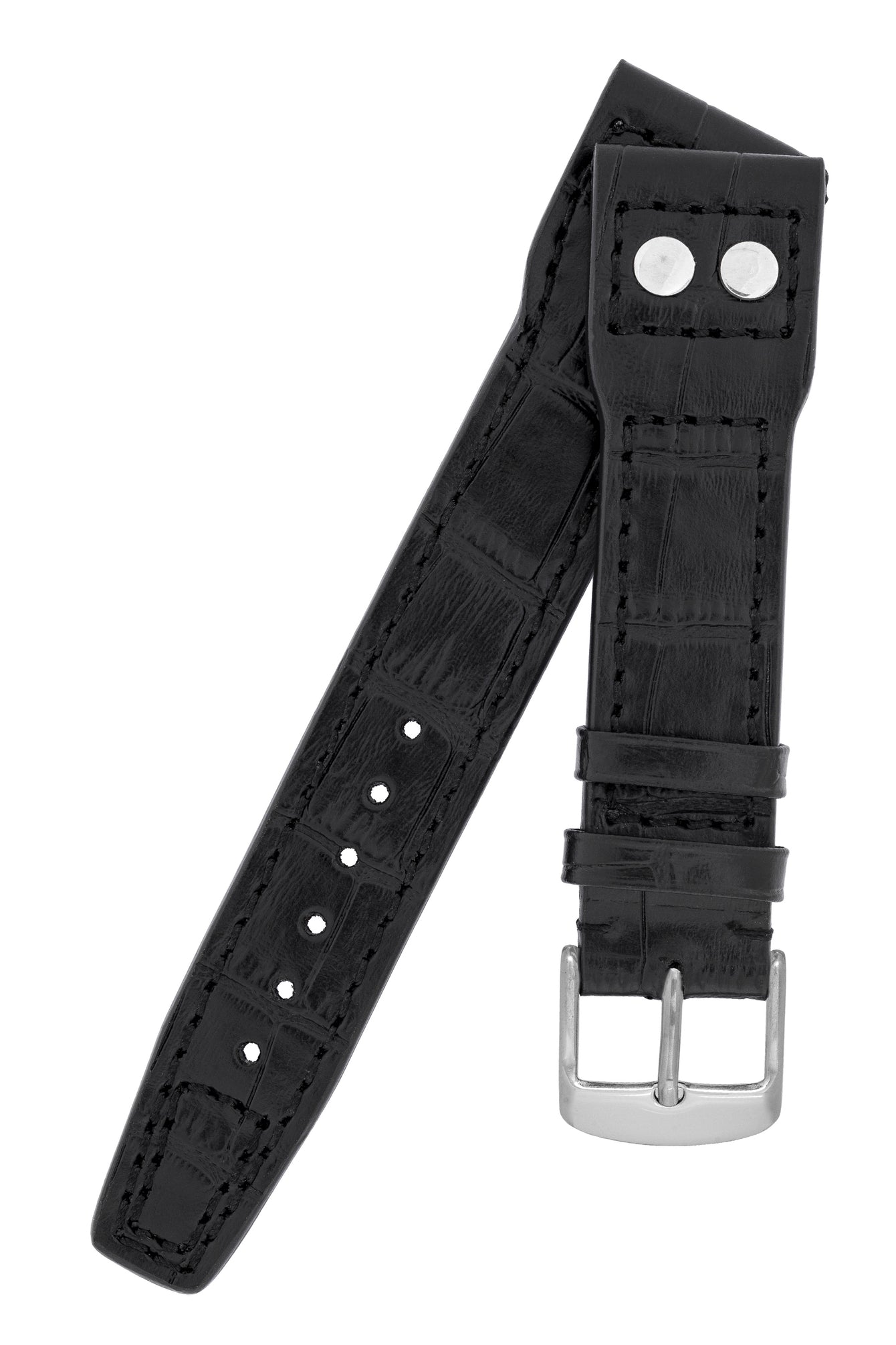 IWC-Style Aviation Alligator-Embossed Leather Watch Strap in BLACK