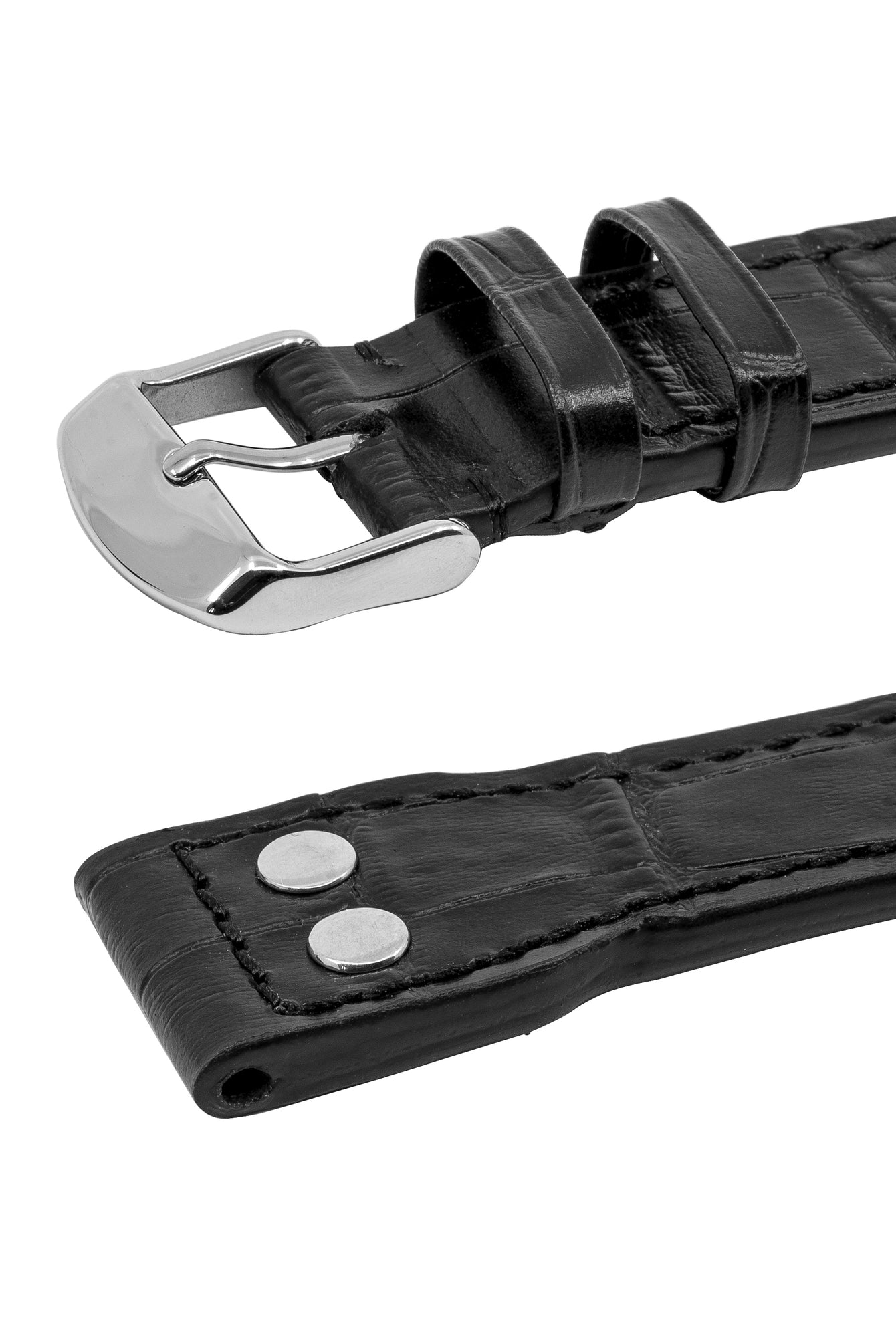 IWC-Style Aviation Alligator-Embossed Leather Watch Strap in BLACK