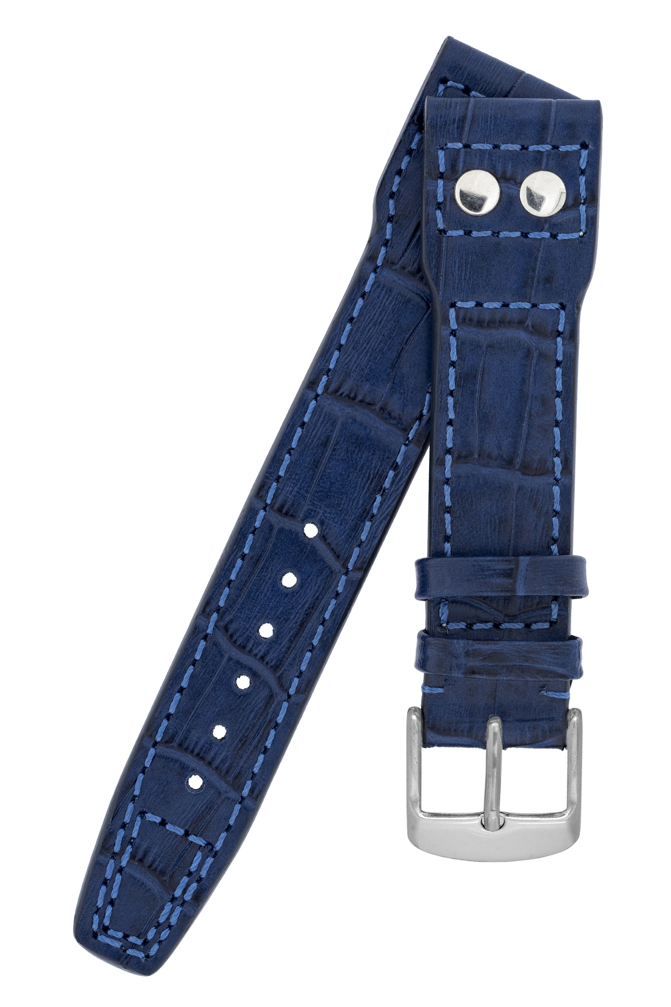 IWC-Style Aviation Alligator-Embossed Leather Watch Strap in BLUE