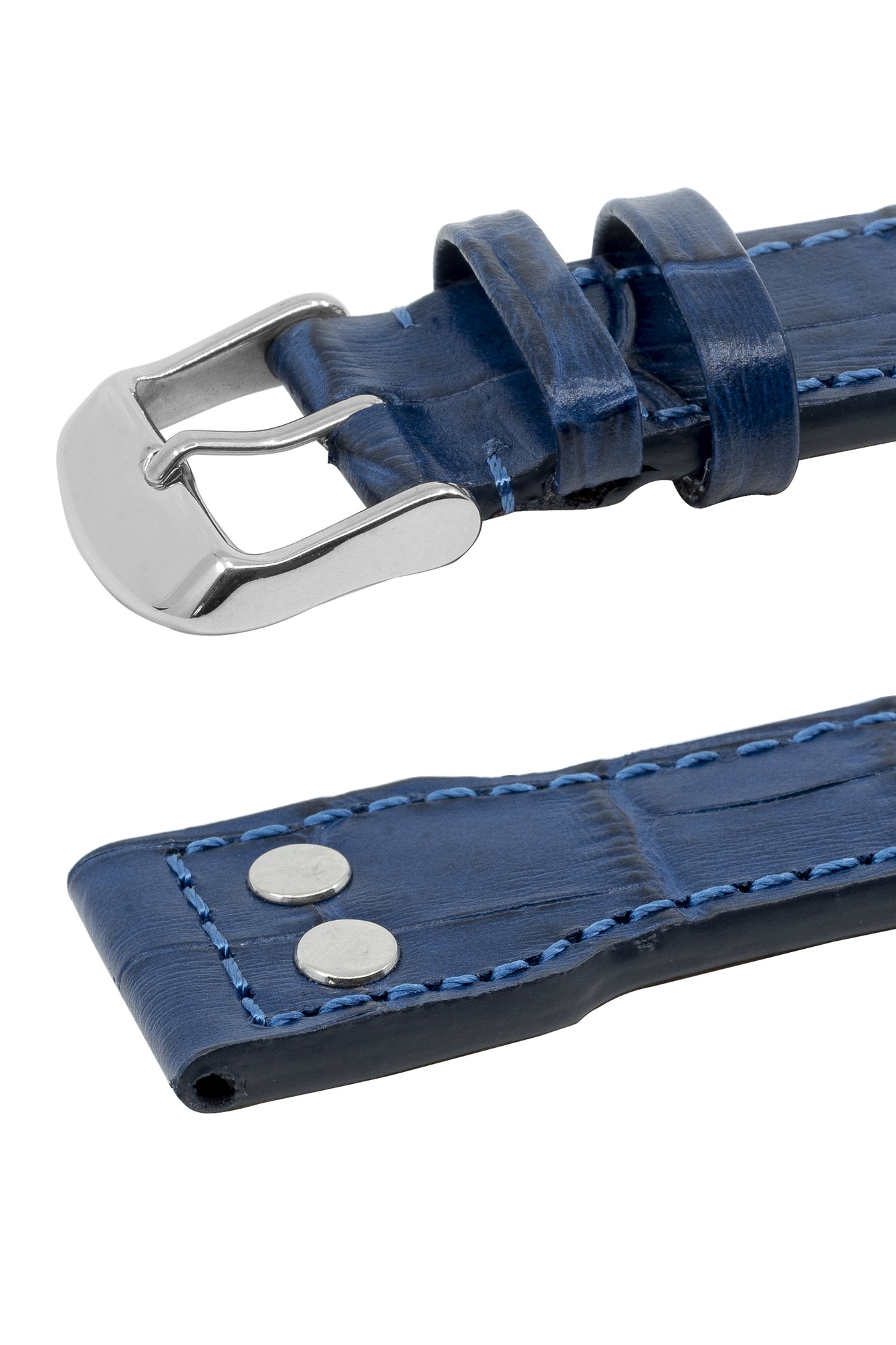 IWC-Style Aviation Alligator-Embossed Leather Watch Strap in BLUE