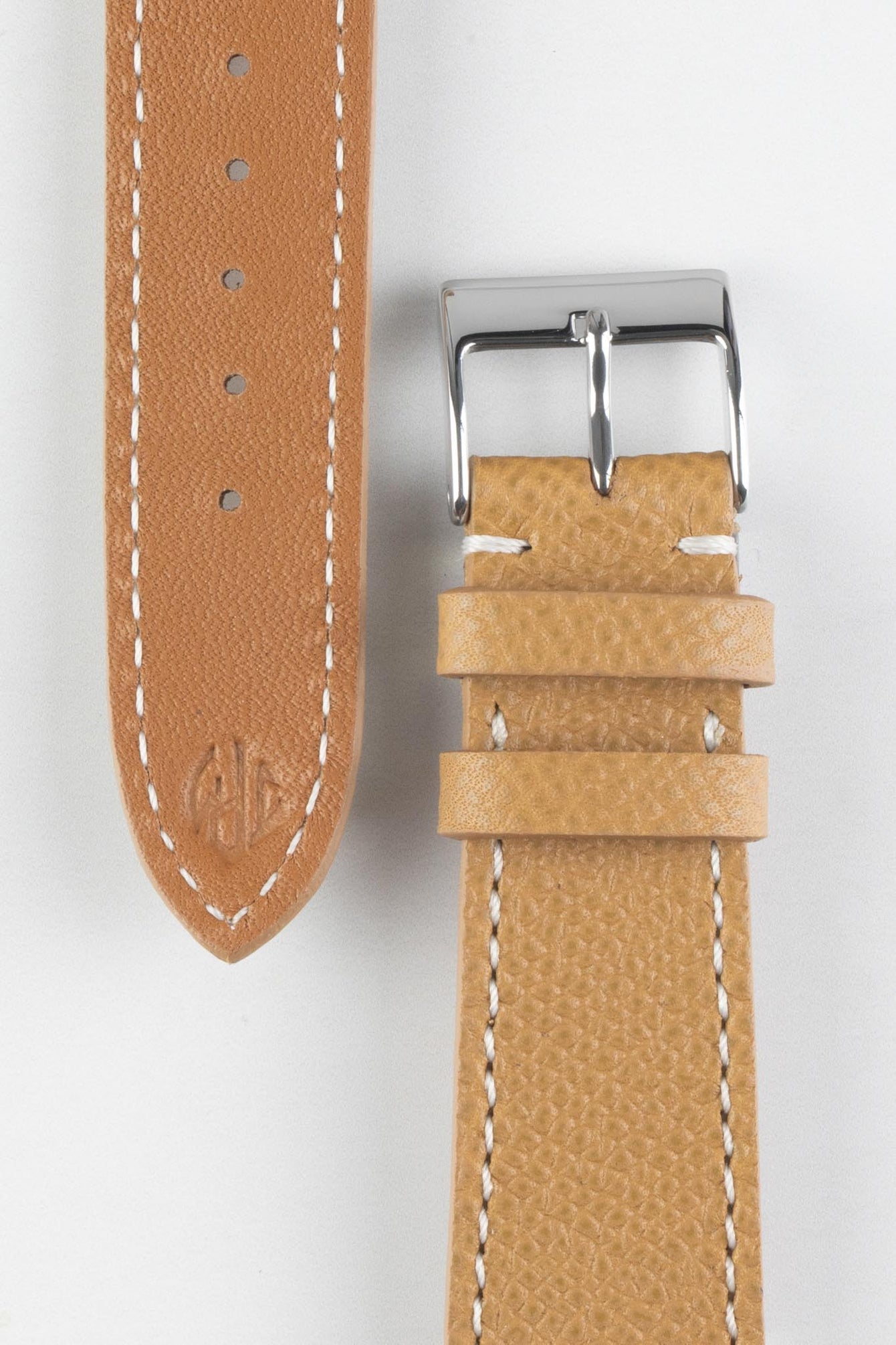 JPM Italian Elegant Print Leather Watch Strap in BEIGE