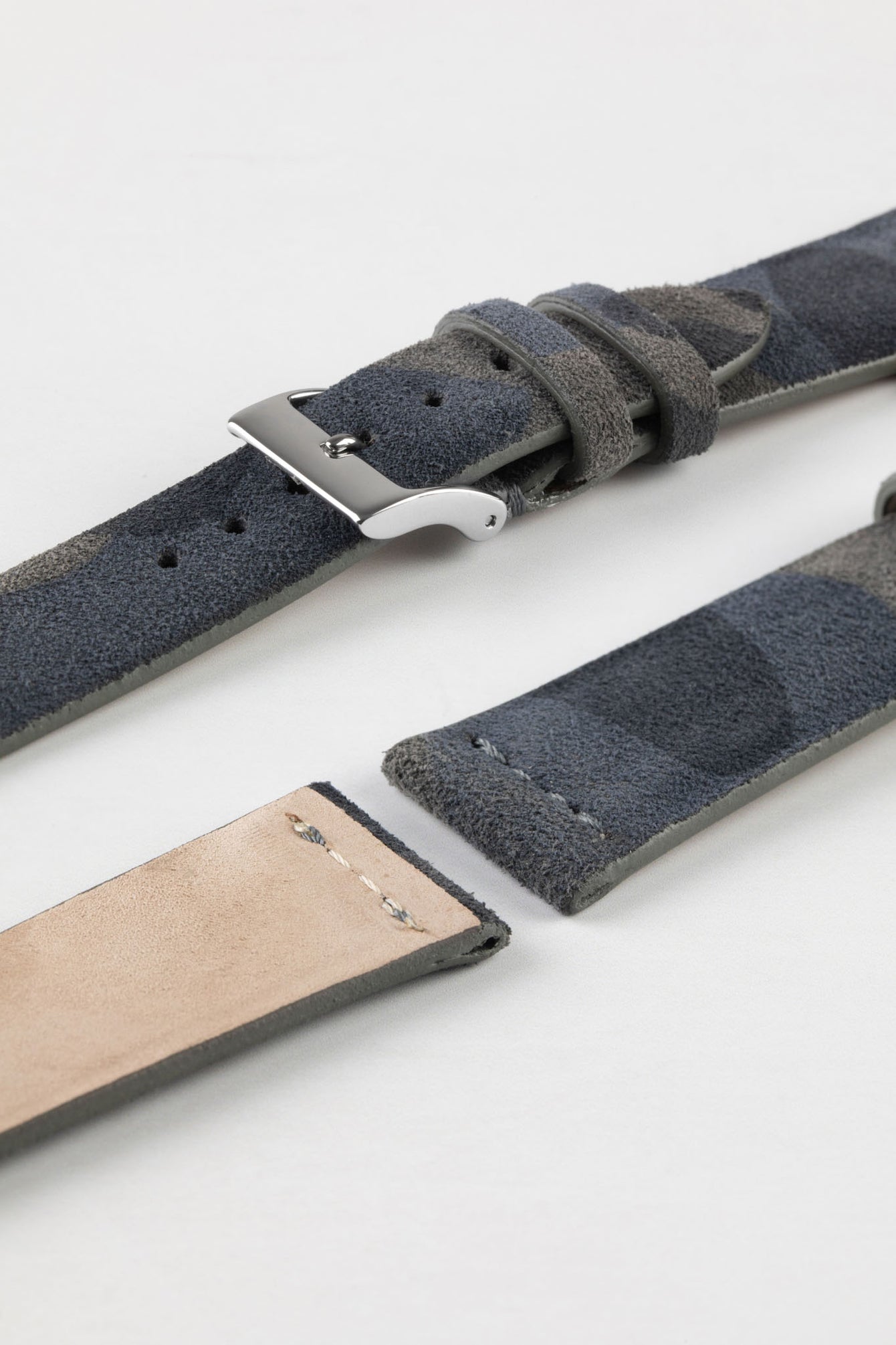 camo suede watch strap in blue