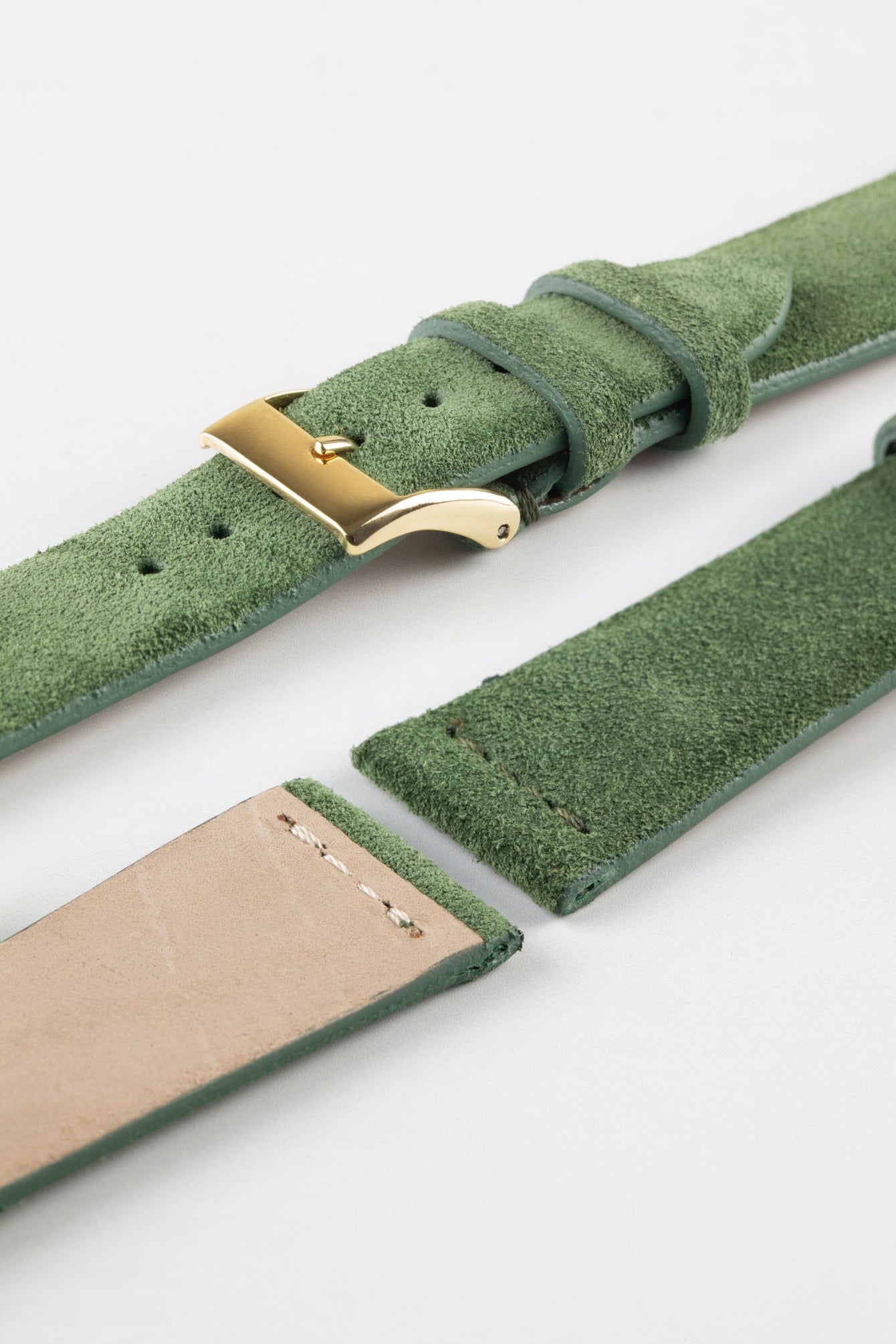 Green Suede Watch Strap with gold buckle