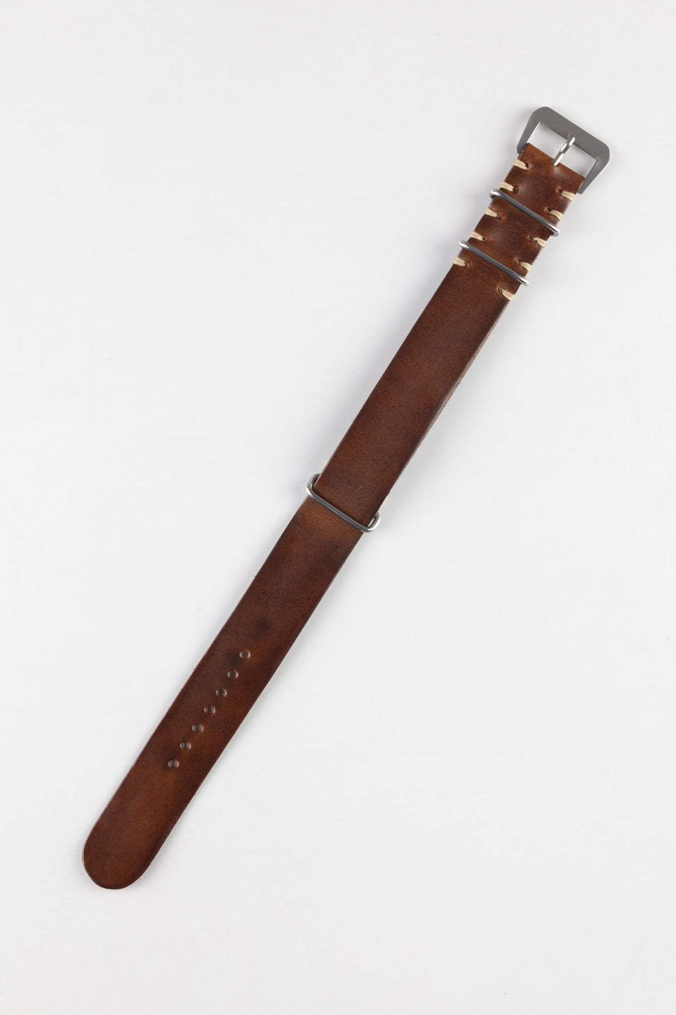 JPM Italian Leather One-Piece Watch Strap in DISTRESSED BROWN