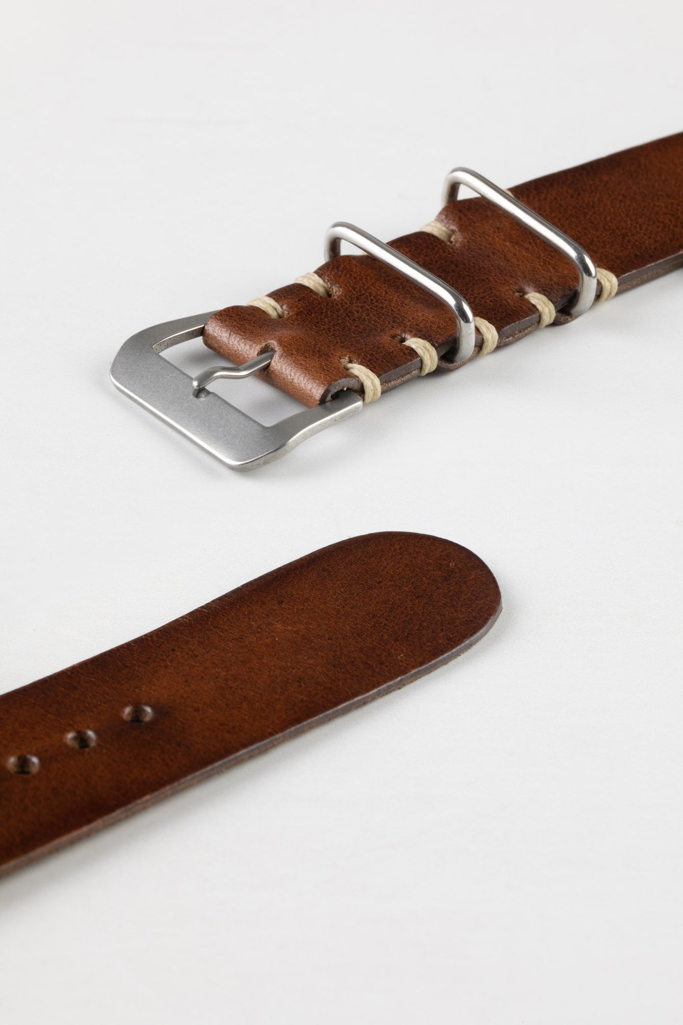 JPM Italian Leather One-Piece Watch Strap in DISTRESSED BROWN