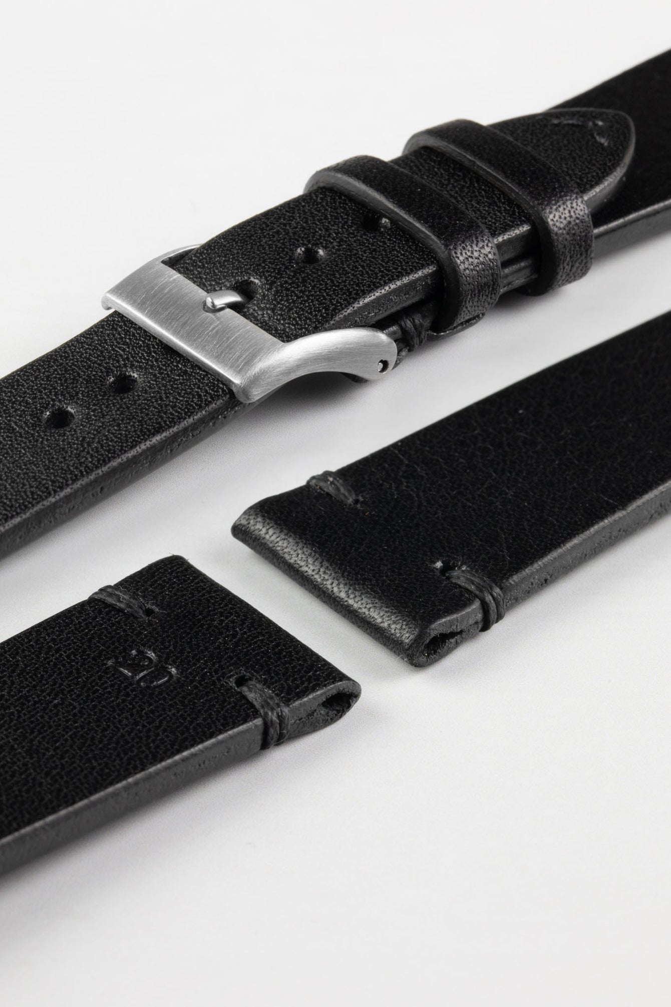 JPM NERO Vintage Leather Watch Strap in BLACK