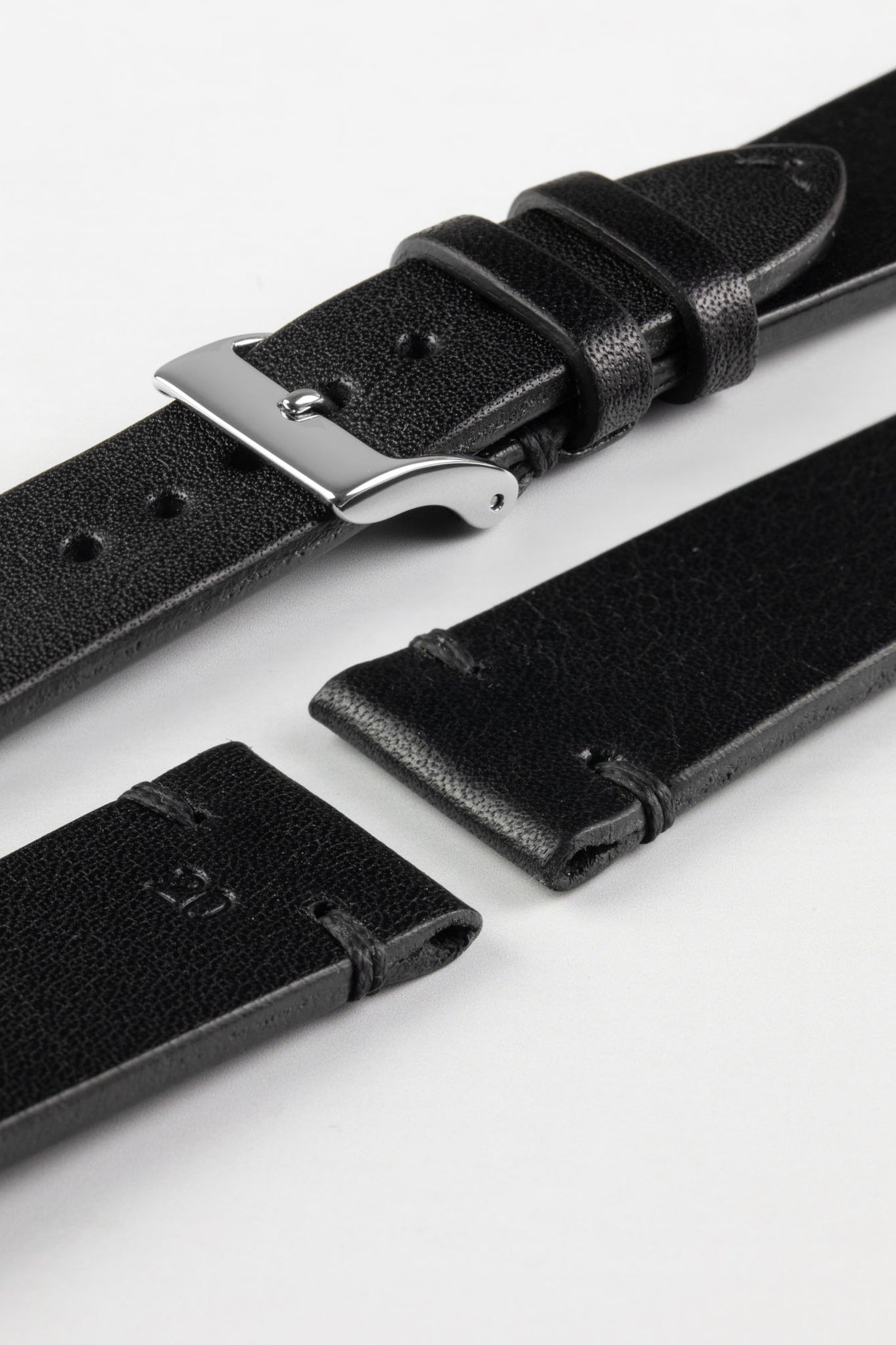 JPM NERO Vintage Leather Watch Strap in BLACK