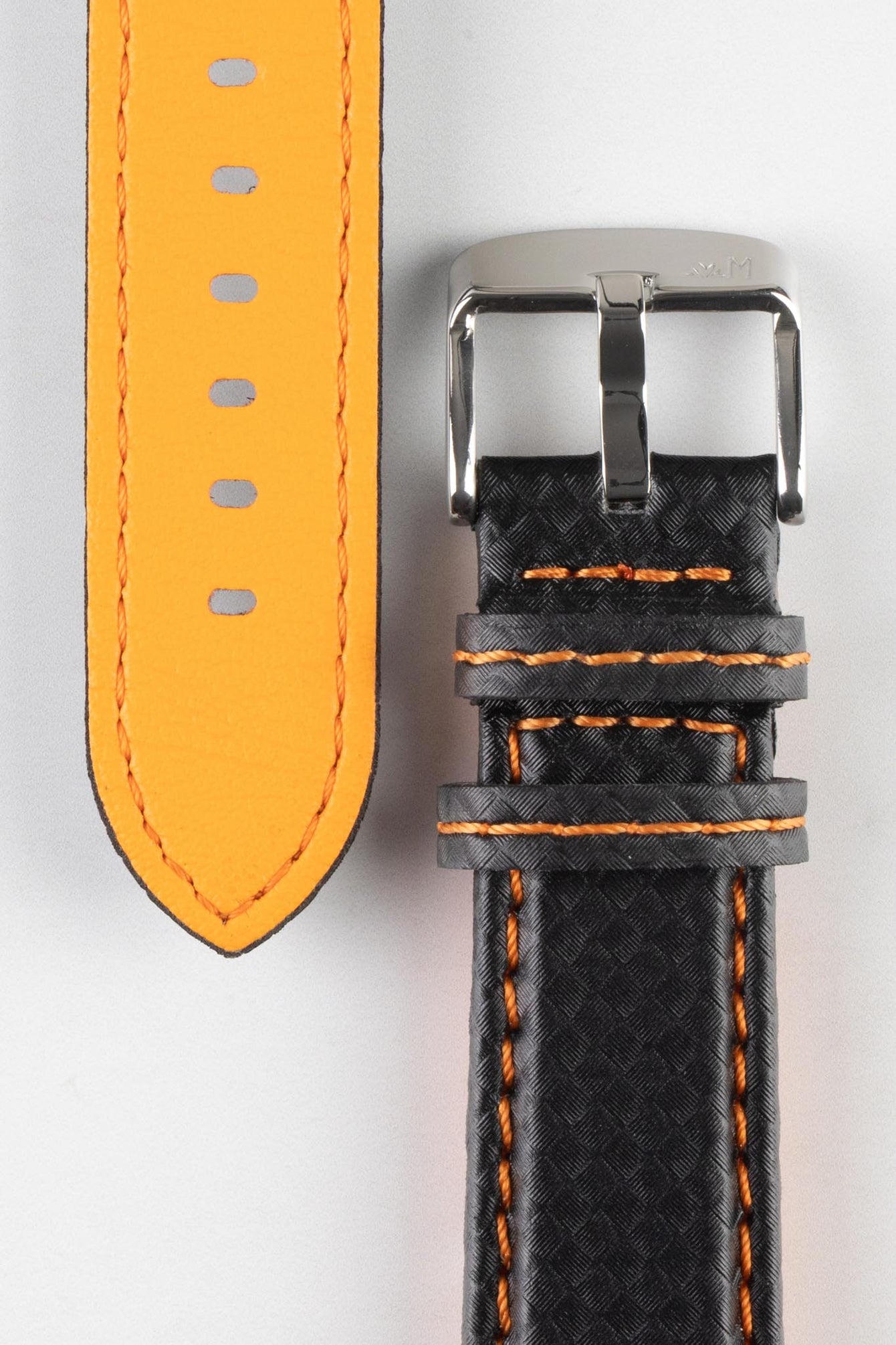 black watch strap orange stitching 