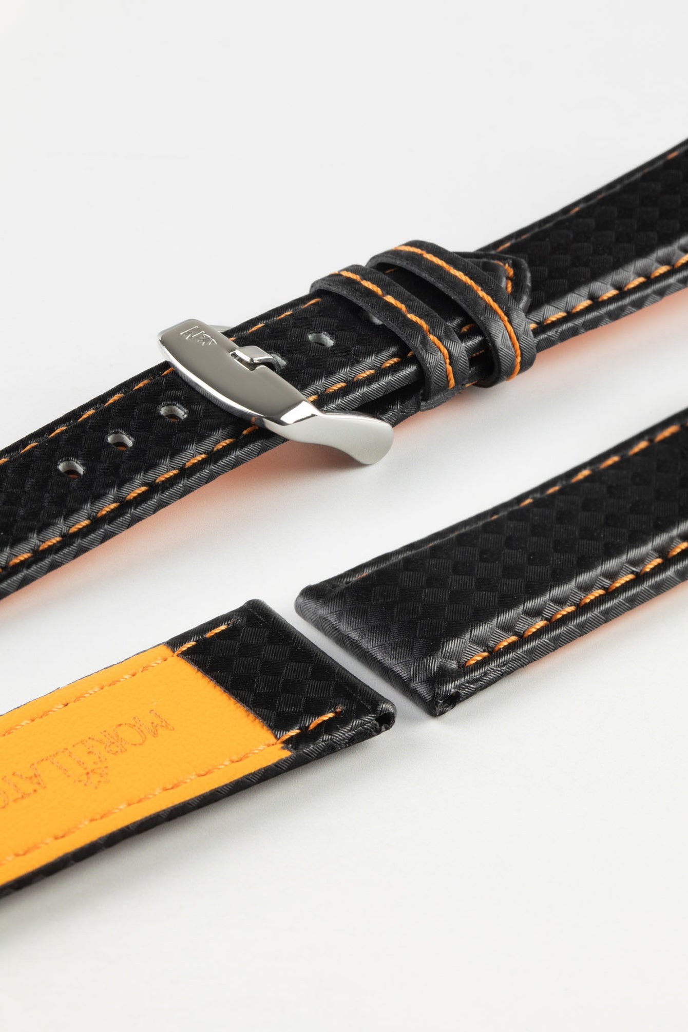 black watch strap orange stitching 