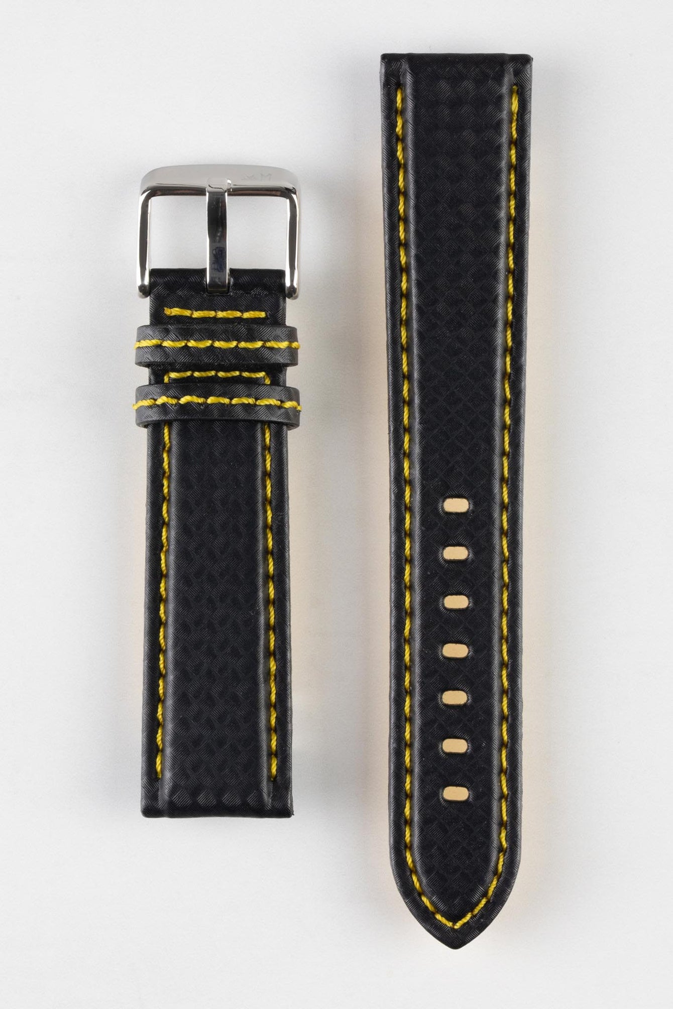 black leather watch strap yellow stitching 