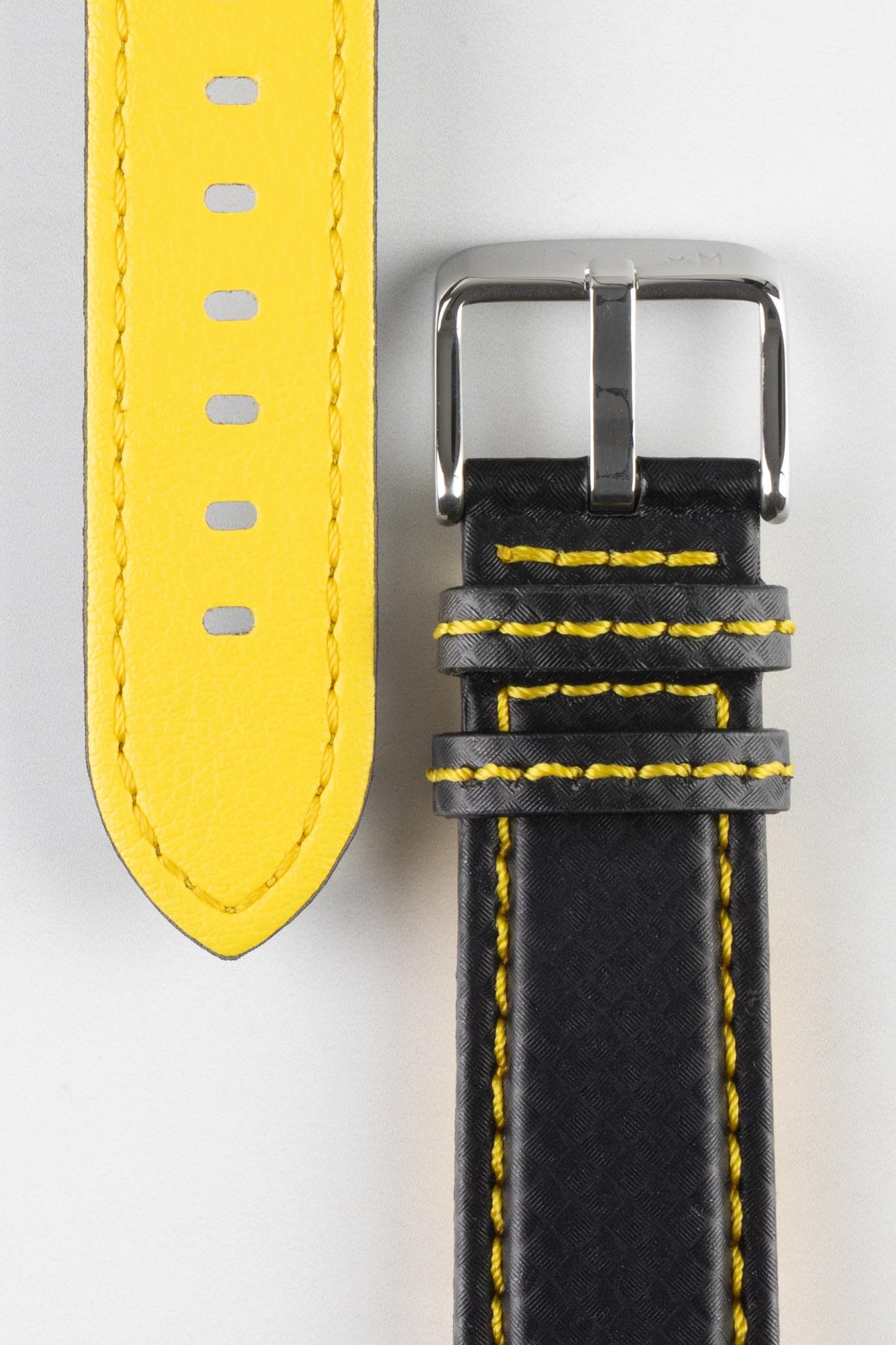 Black leather watch strap best sale yellow stitching