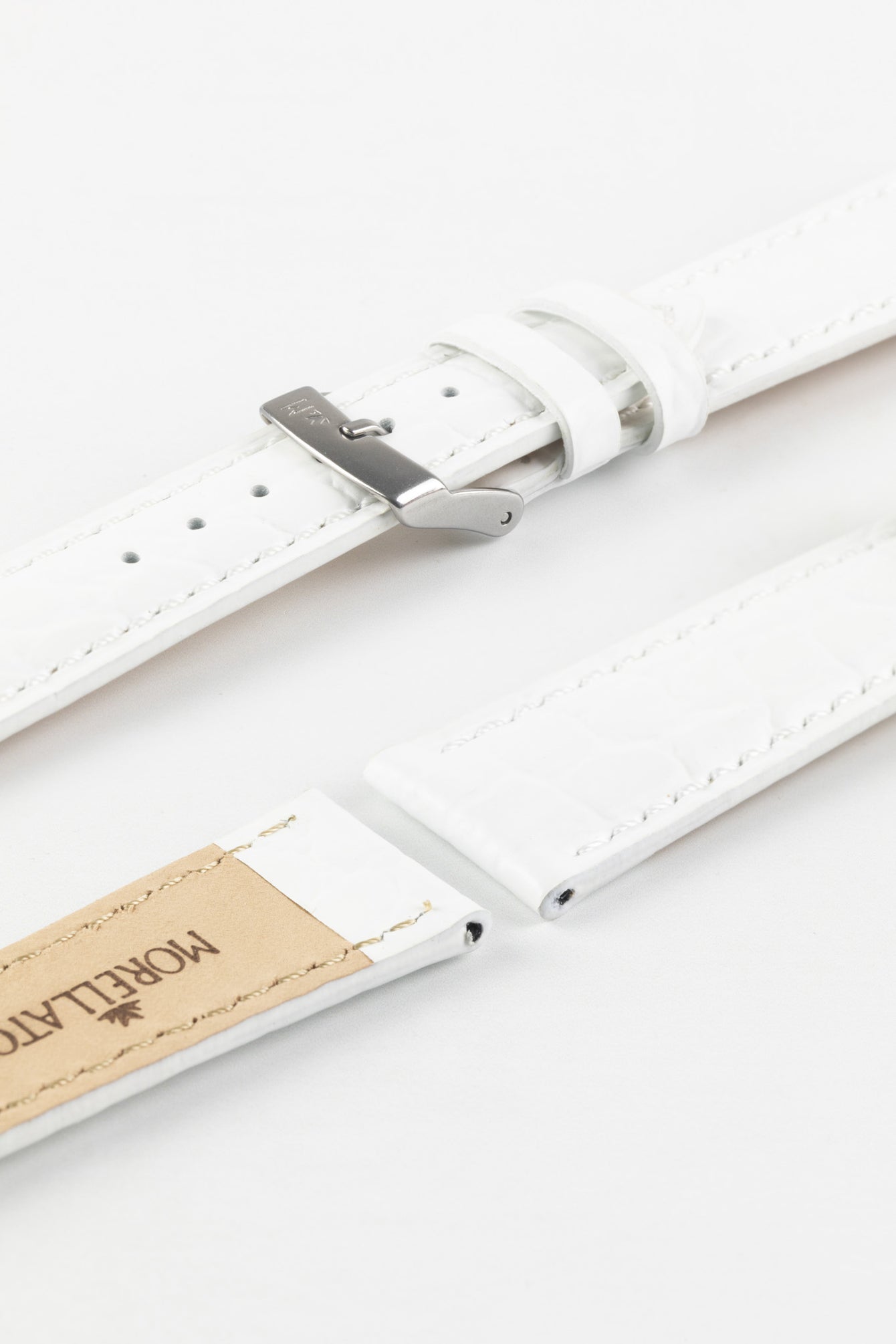 Morellato LIVERPOOL Crocodile-Embossed Calfskin Leather Performance Watch Strap in WHITE