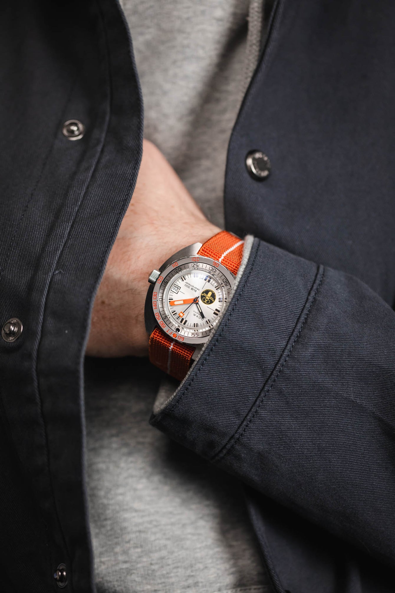 Erika's Originals ORANGE MN™ Strap with WHITE Centerline - BRUSHED Hardware