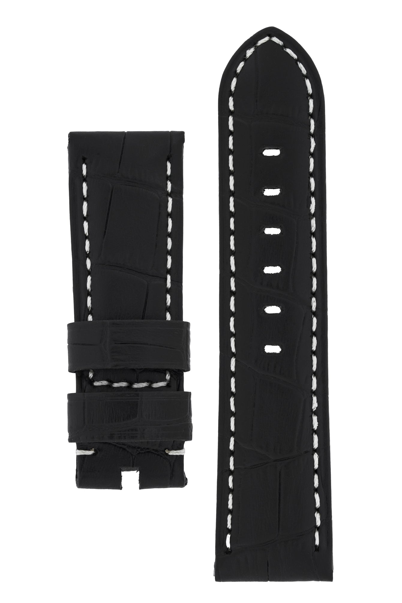 Panerai-Style Alligator-Embossed Watch Strap in BLACK / WHITE